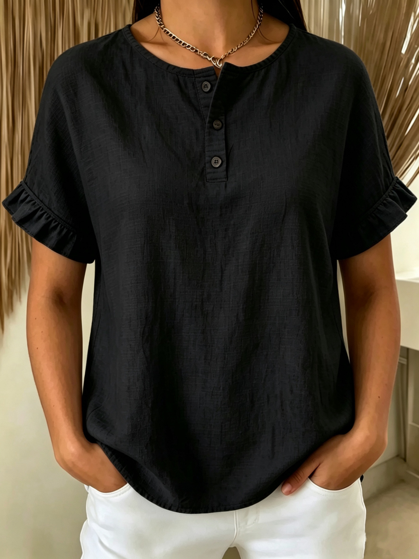 [Copy]New Arrivals🔥 Women's Casual Denim V-Neck Ruffled Shirt