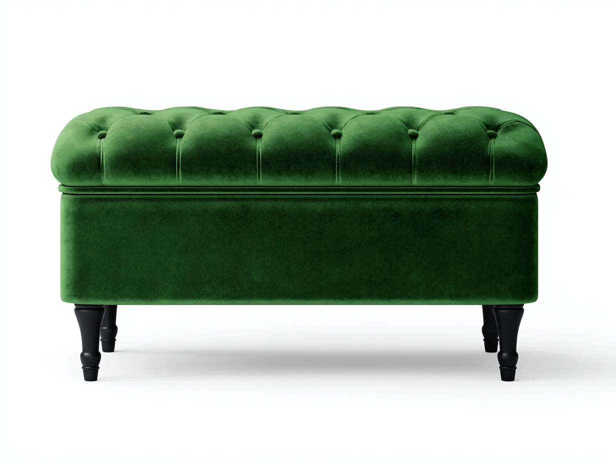 Banco baúl tapizado 120x45x52 cm - verde y negro - para dormitorio