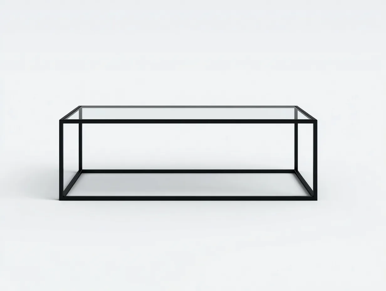 Mesa de Centro rectangular 125x55x38 cm - vidrio transparente y metal negro para salón