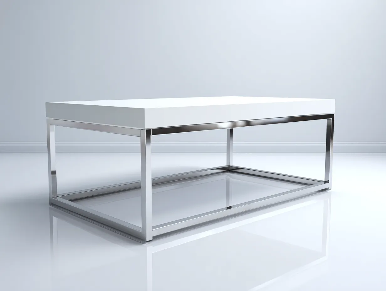 Mesa de Centro rectangular 120x60x40 cm - tapa blanca y marco cromado para salón
