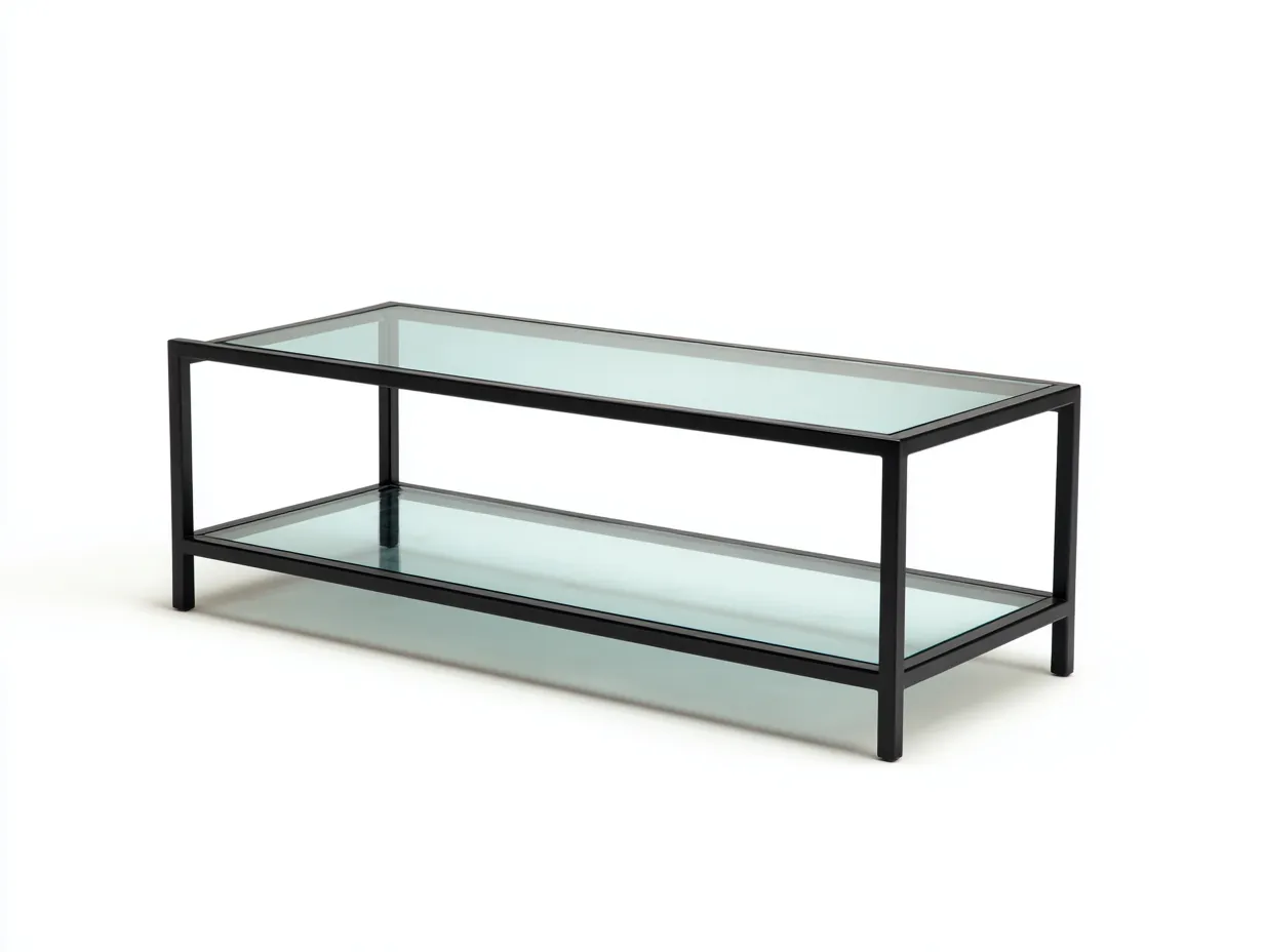 Mesa de Centro estrecha 135x43x39 cm - doble vidrio ahumado y metal negro para salón