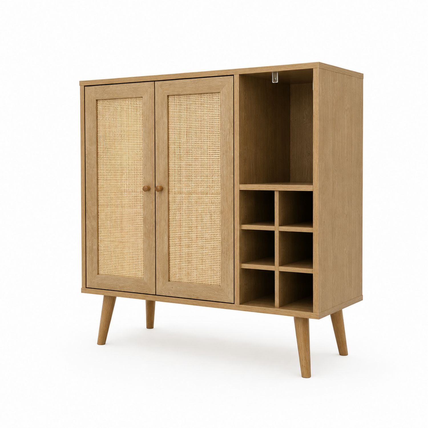 Holz Weinregal mit Rattan Türen 120x80x40 cm-Retrohomestead