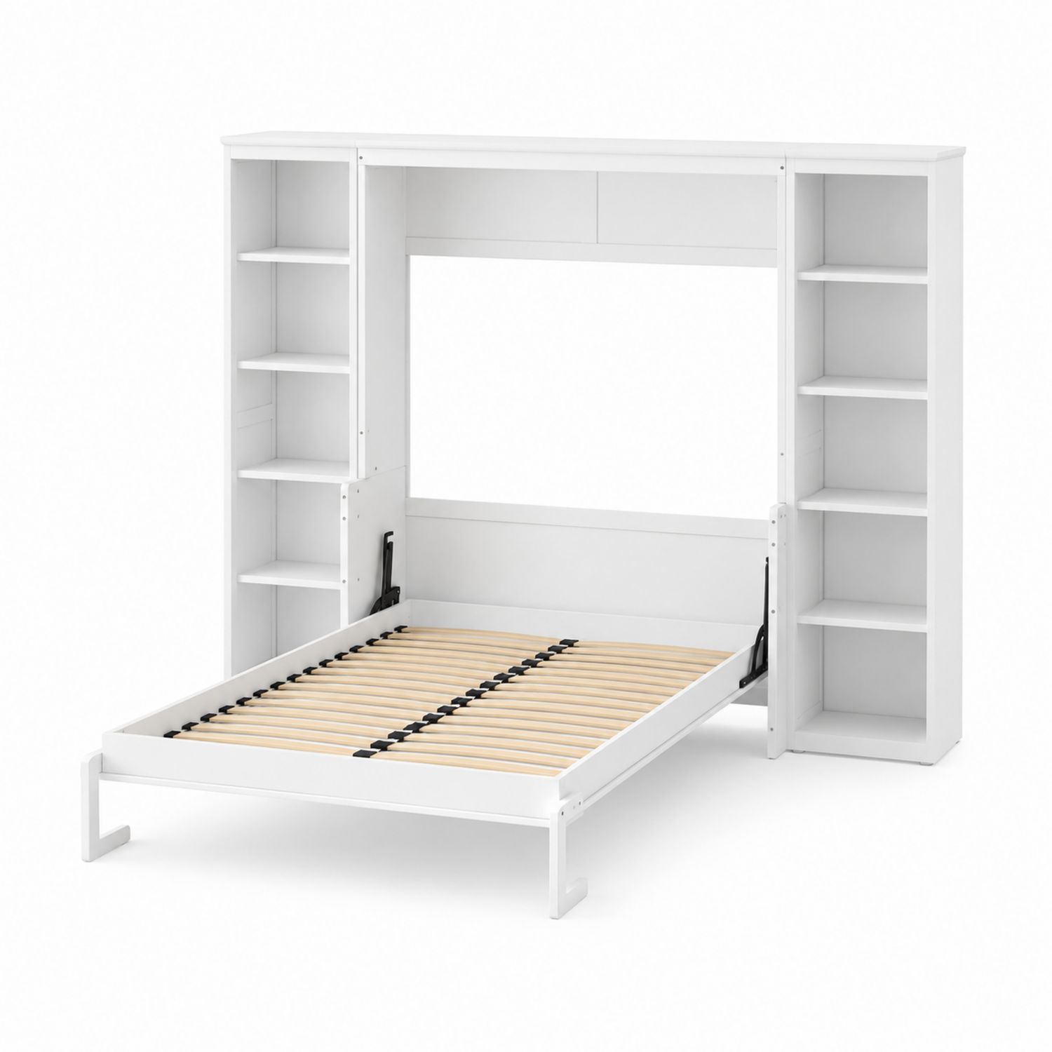 Wandklappbett mit Regalen Weiß MDF Holz 200x140cm-Retrohomestead
