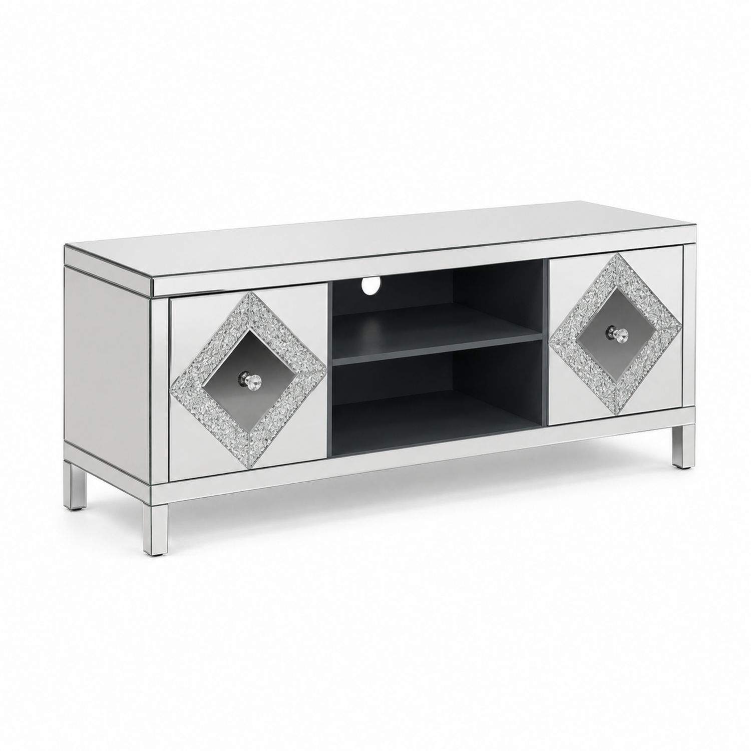 TV-Schrank mit Spiegeltüren aus Glas und Metall 120x40x50cm Silber-Retrohomestead