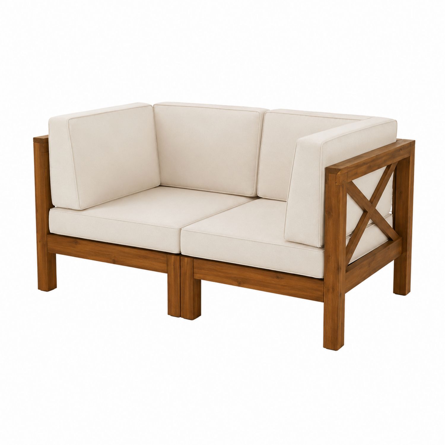 Eckmodul Sofa aus Akazienholz mit Polyesterpolsterung Beige-Retrohomestead