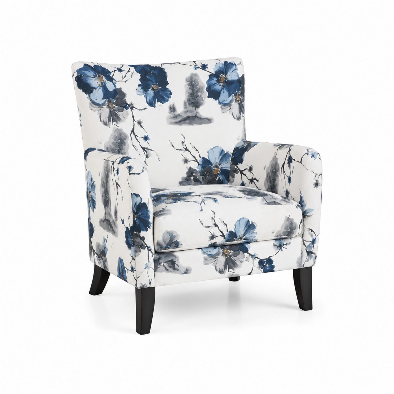 Polstersessel mit Blumenmuster, Polyester und Holz-Retrohomestead