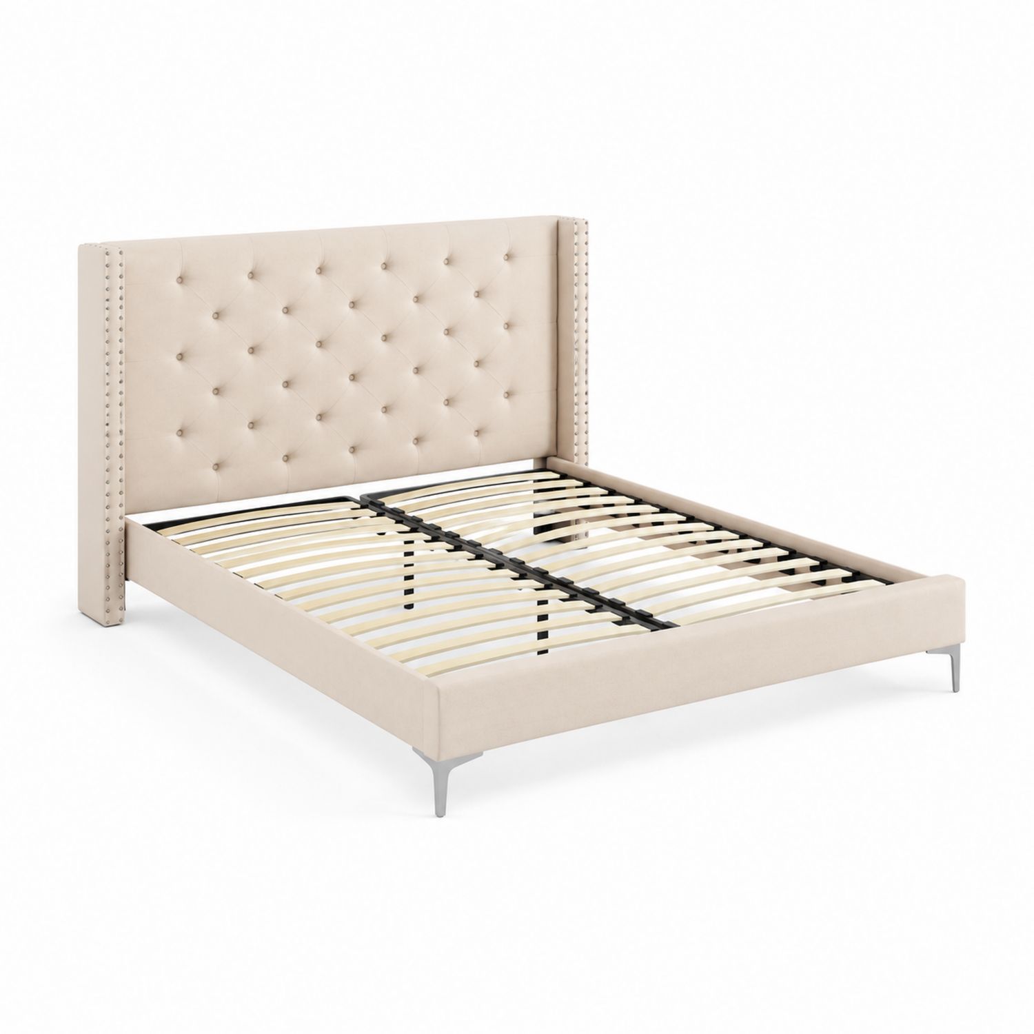 Polsterbett 180x200 cm mit hohem Kopfteil aus Stoff Beige-Retrohomestead