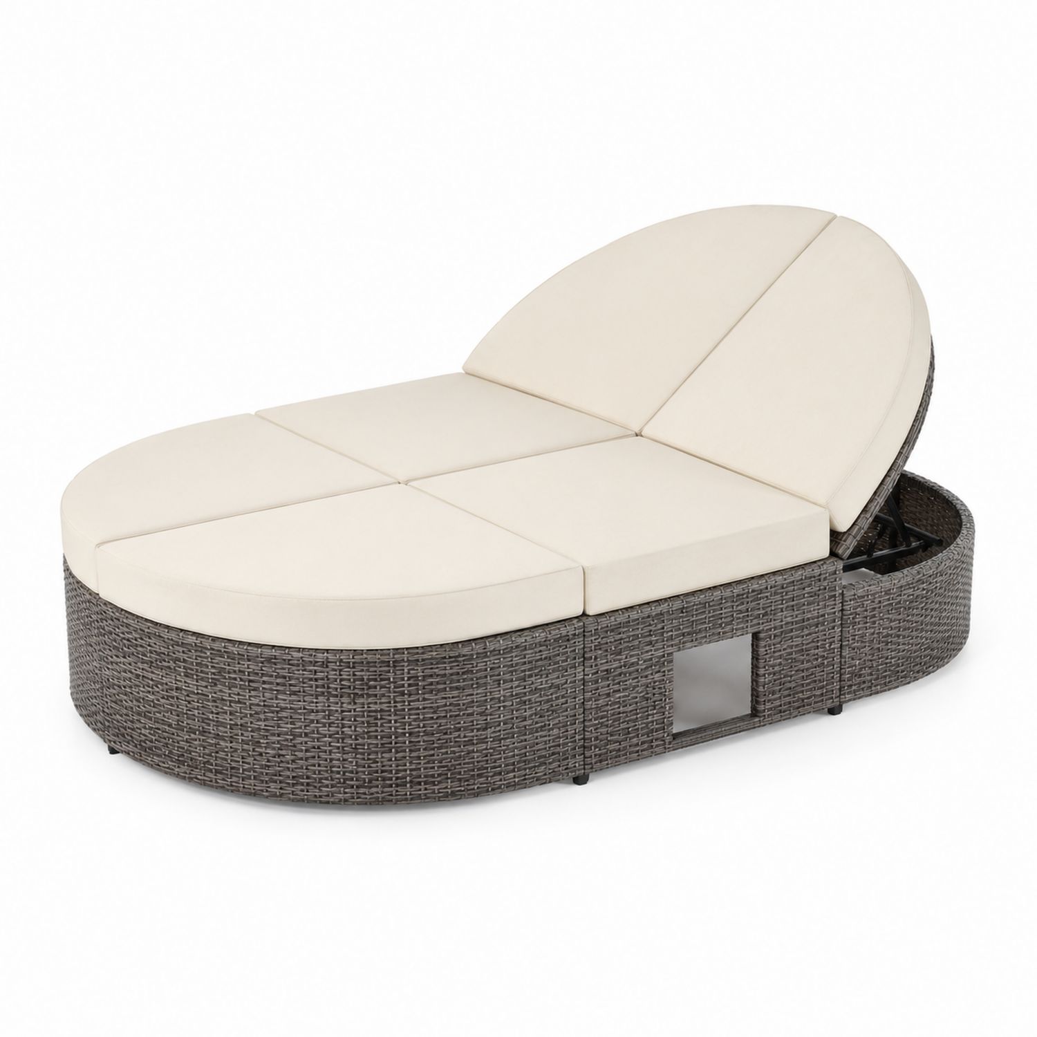 Outdoor Tagesbett Oval Polyrattan Creme 200x180x35 cm-Retrohomestead