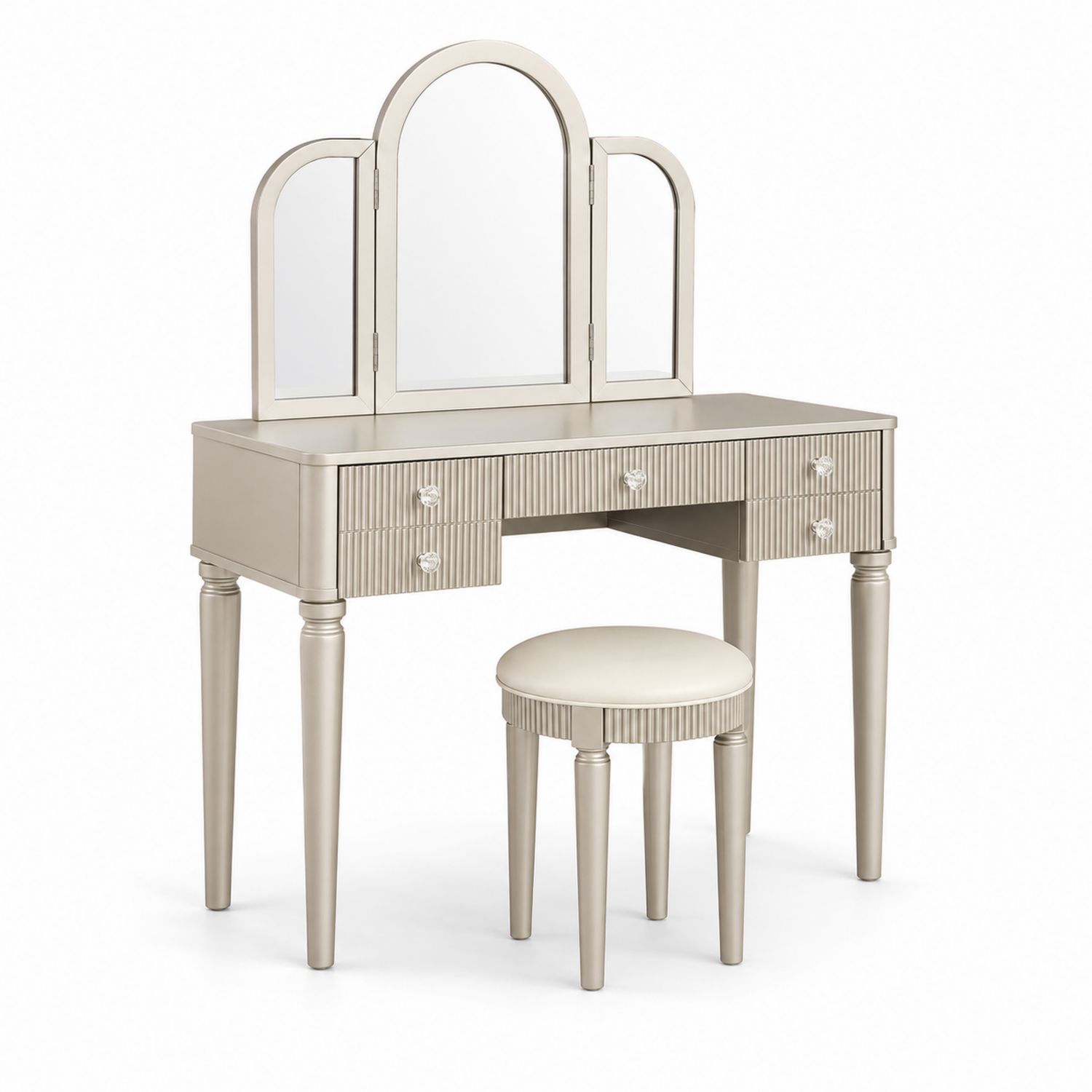 Schminktisch-Set mit Hocker und Spiegeln Beige MDF-Retrohomestead