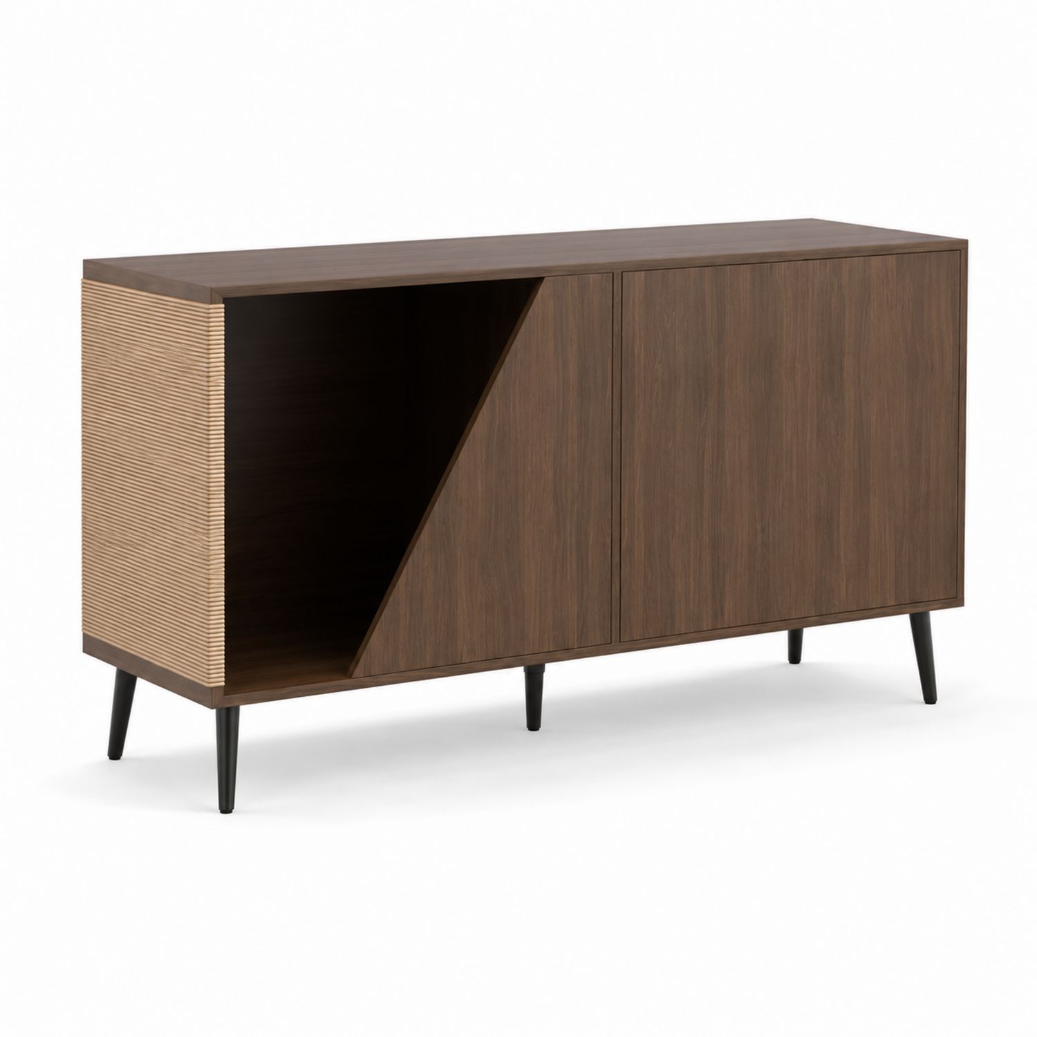 Sideboard Holzoptik mit 2 Türen und Regal in MDF/Metall Braun/Schwarz-Retrohomestead
