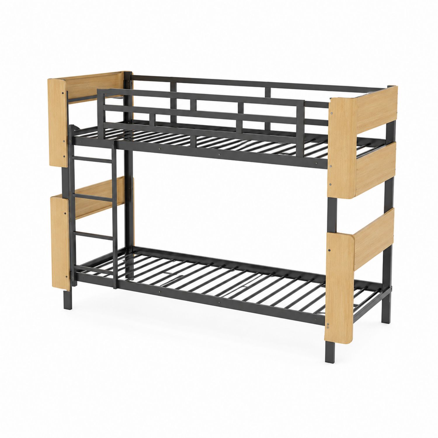 Metall-Etagenbett mit Holzleisten 200x90 cm Schwarz/Natur-Retrohomestead