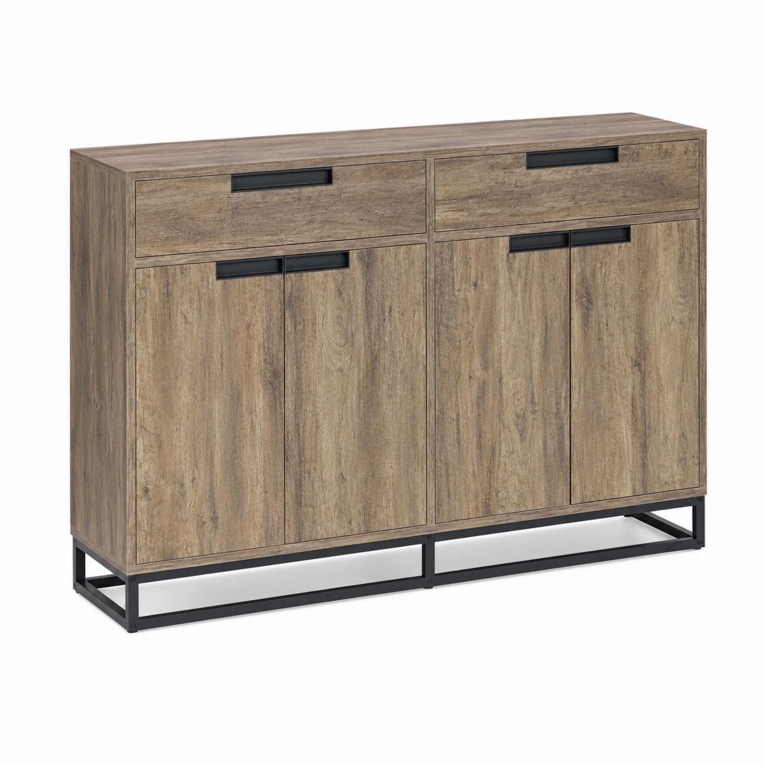 Sideboard Holzoptik mit Metallgestell, Eichenfarben und Schwarz-Retrohomestead