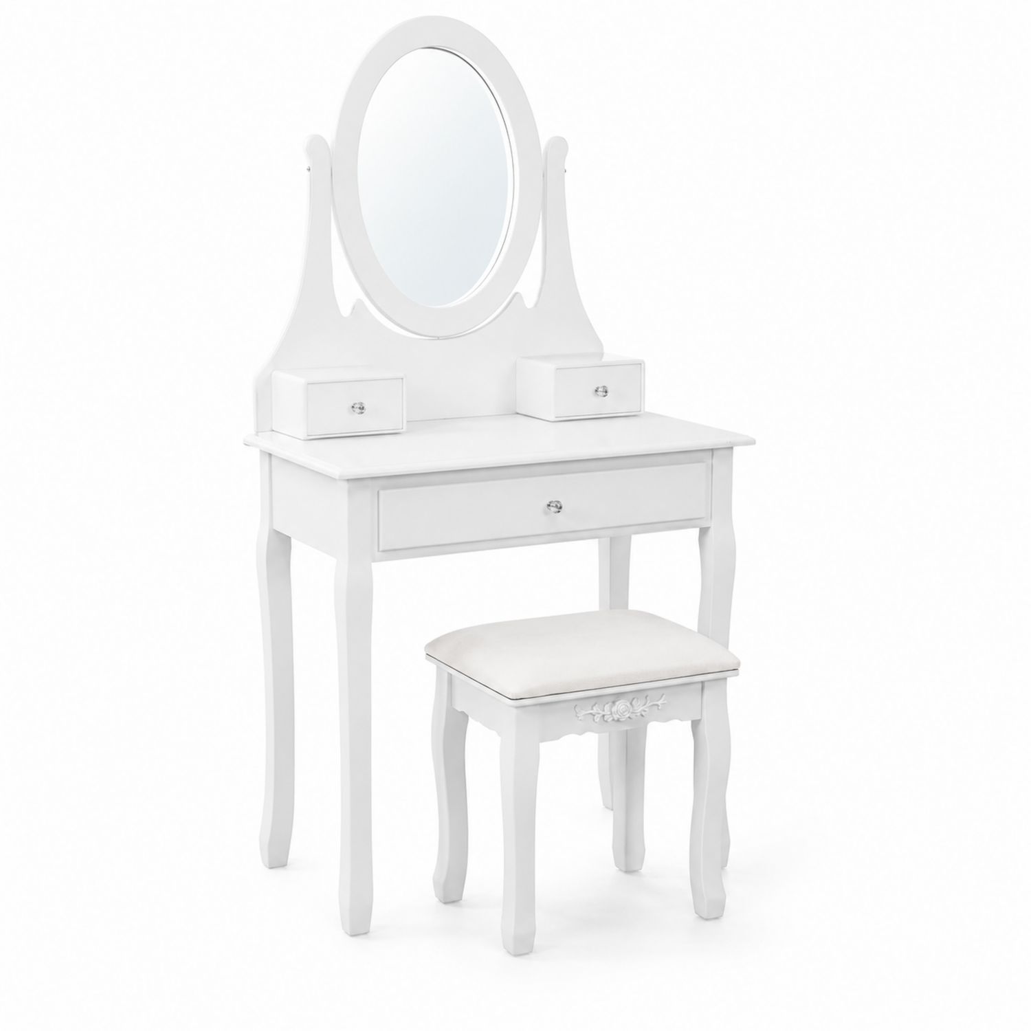 Schminktisch Set mit ovalem Spiegel und Hocker Weiß Holz-Retrohomestead