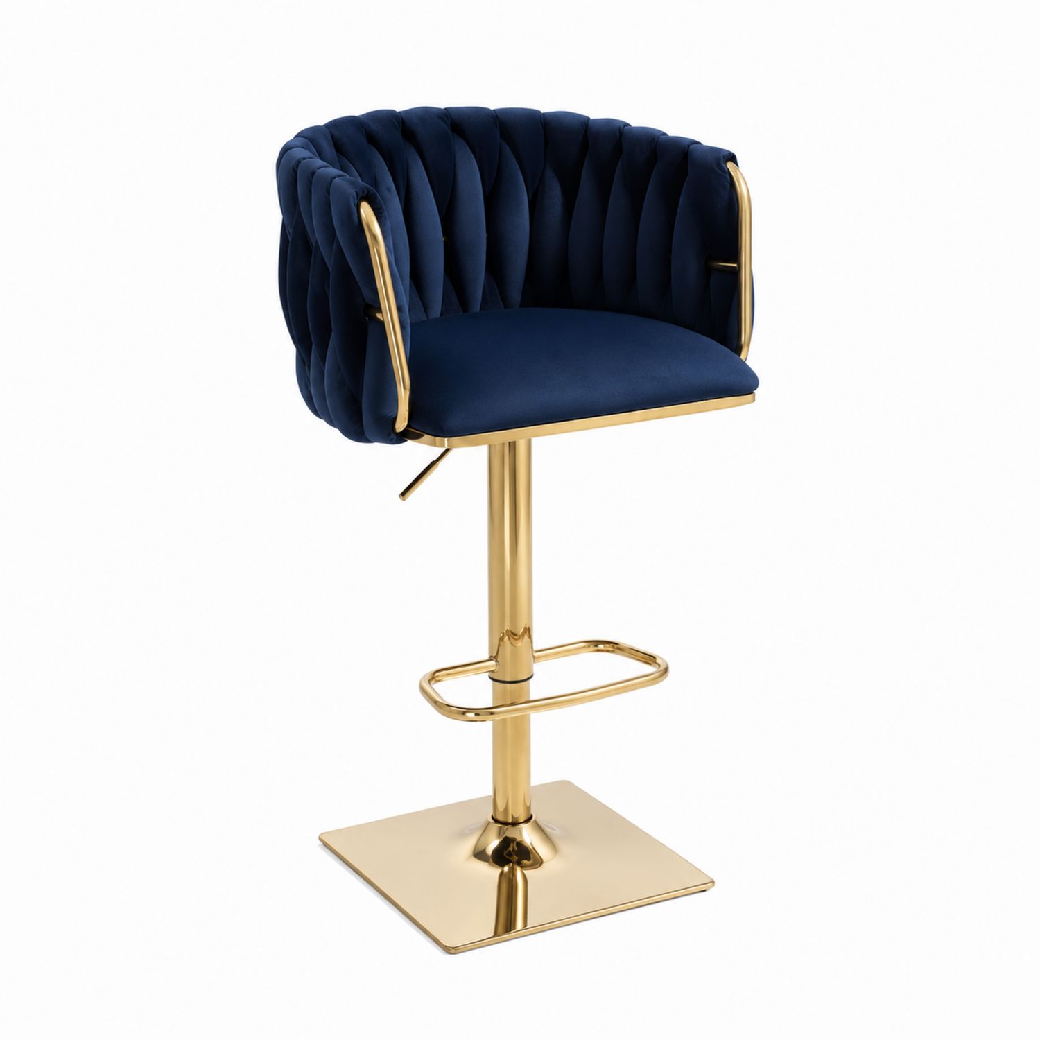 Barhocker Blau Samt mit Edelstahlfuß, Höhe 80-100 cm-Retrohomestead