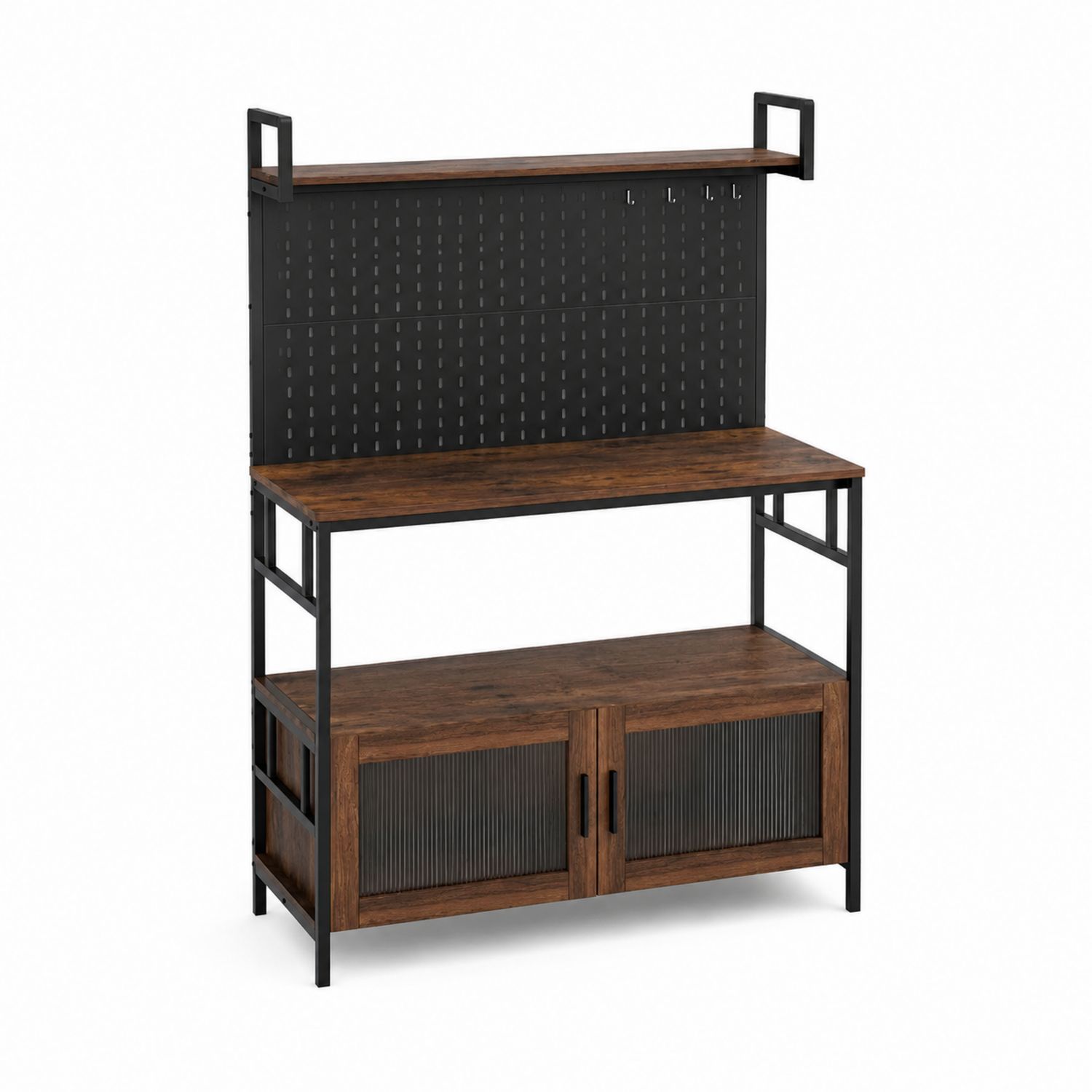 Werkbank mit Metallrahmen und Holzoptik 120x60x150cm-Retrohomestead