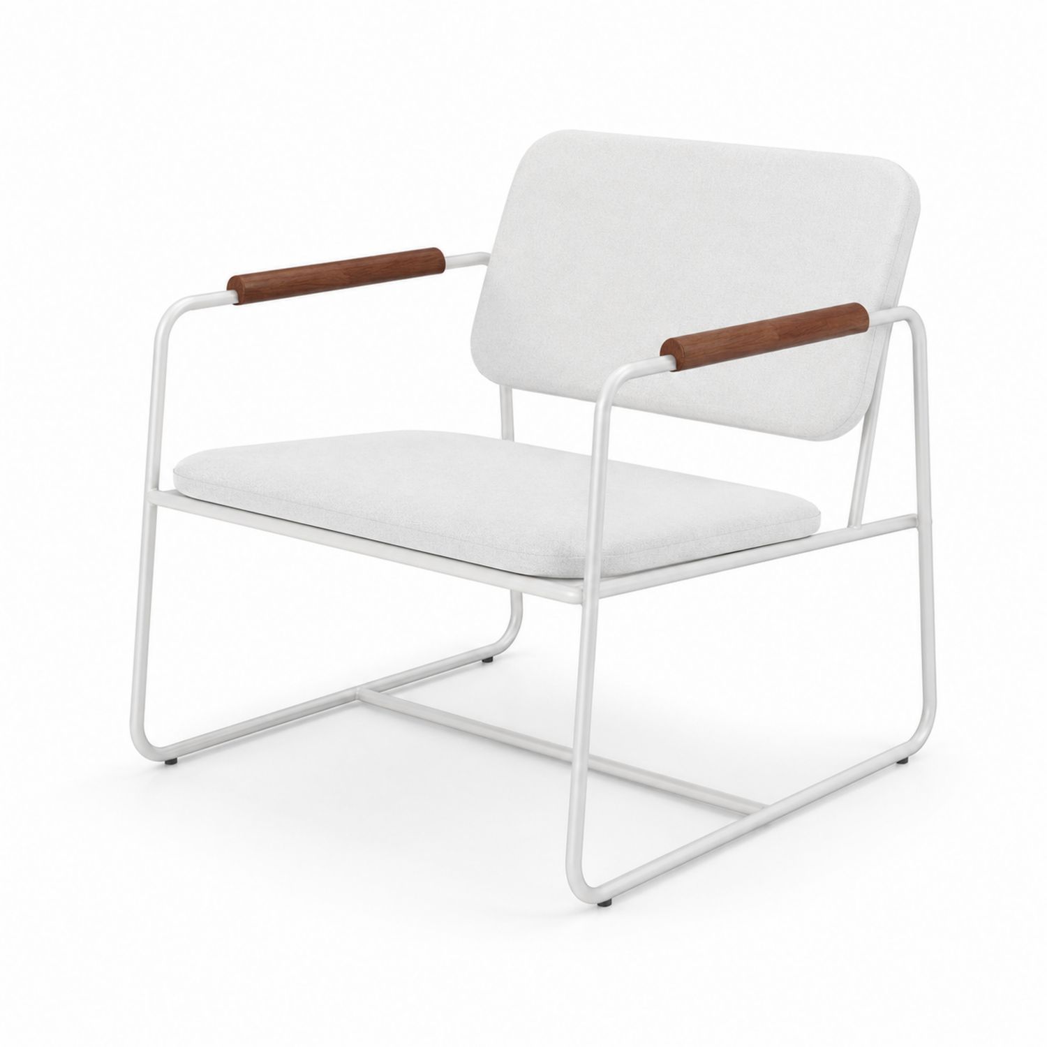 Moderner Loungesessel mit Metallrahmen und Holzarmlehnen-Retrohomestead