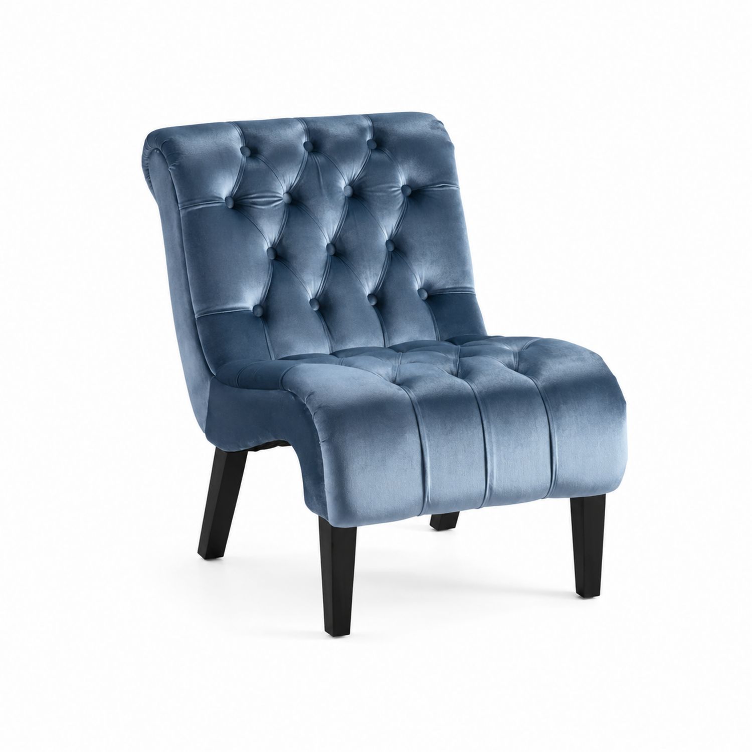 Sessel mit Knopfsteppung aus Samt Blau-Retrohomestead