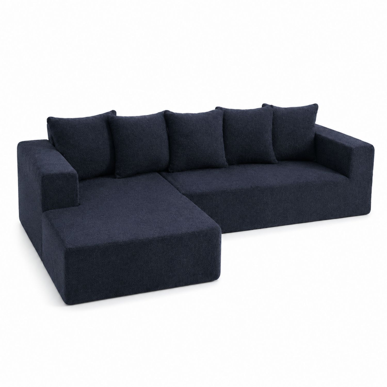 Ecksofa L-Form Stoff Dunkelblau-Retrohomestead