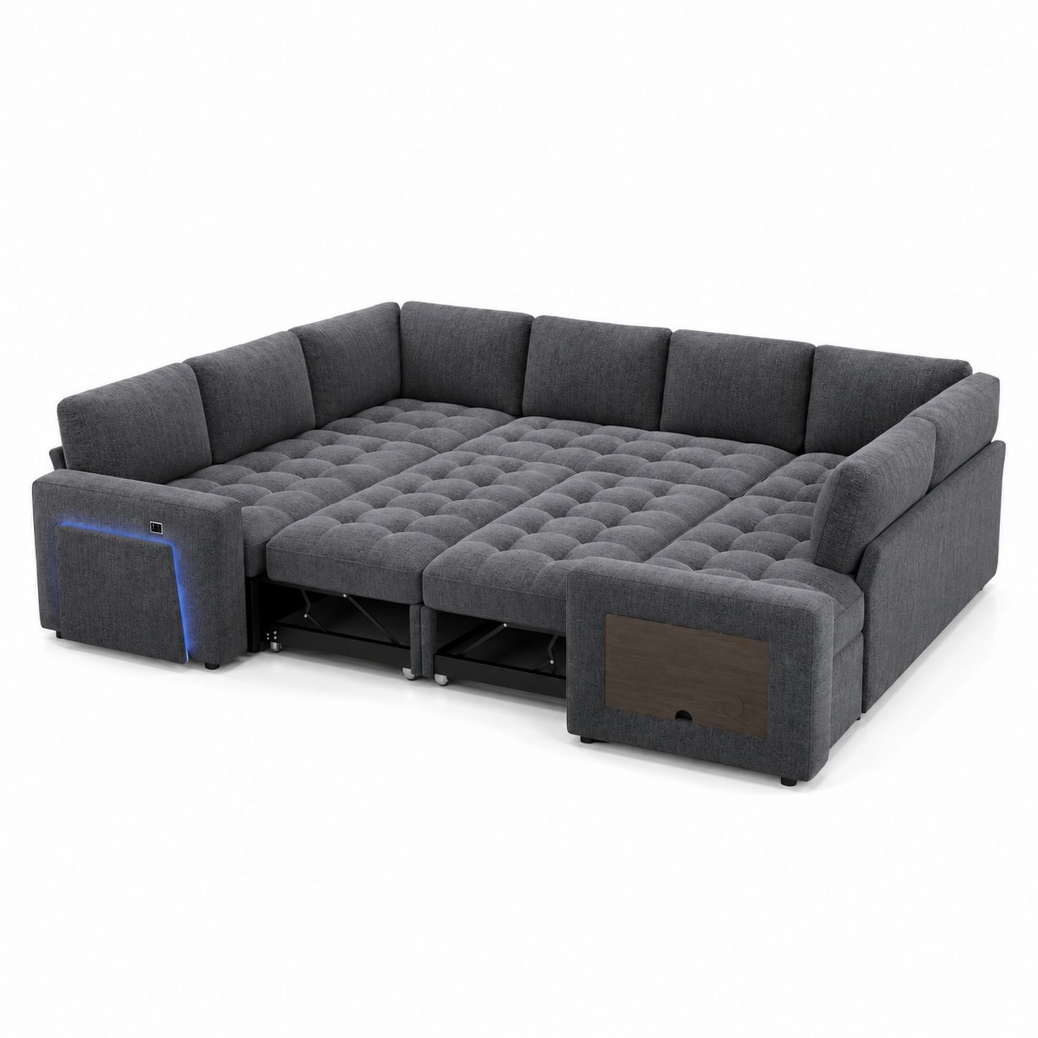 U-förmiges Schlafsofa Stoff Dunkelgrau 300x250 cm-Retrohomestead
