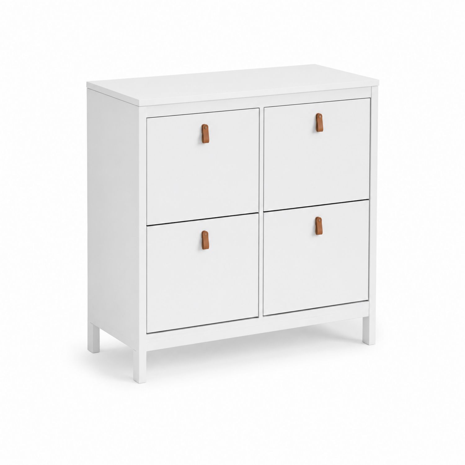 Schuhschrank mit 4 Klappen Weiß MDF Ledergriffe-Retrohomestead