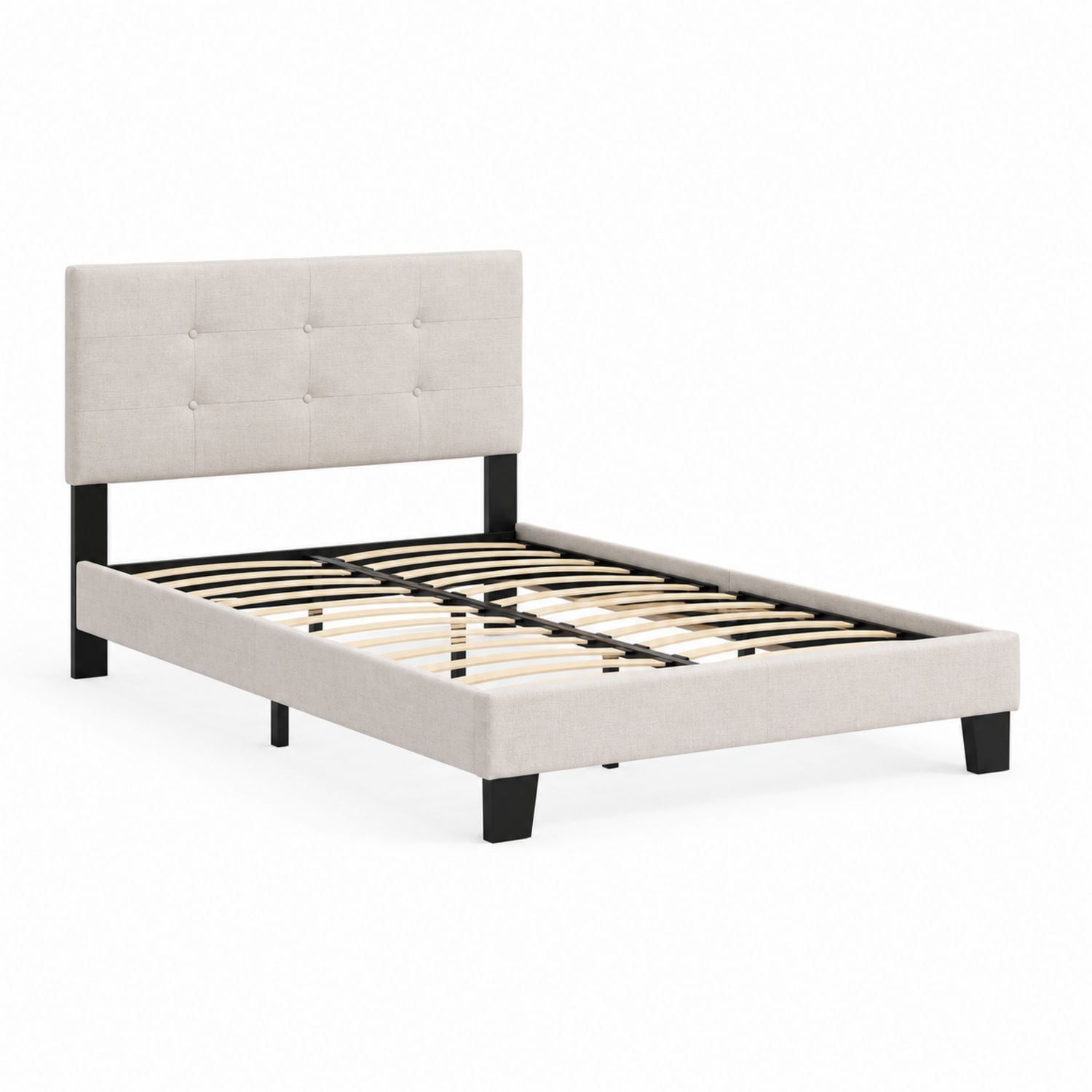 Polsterbett mit Kopfteil aus Metall und Stoff 200x140 cm Beige-Retrohomestead