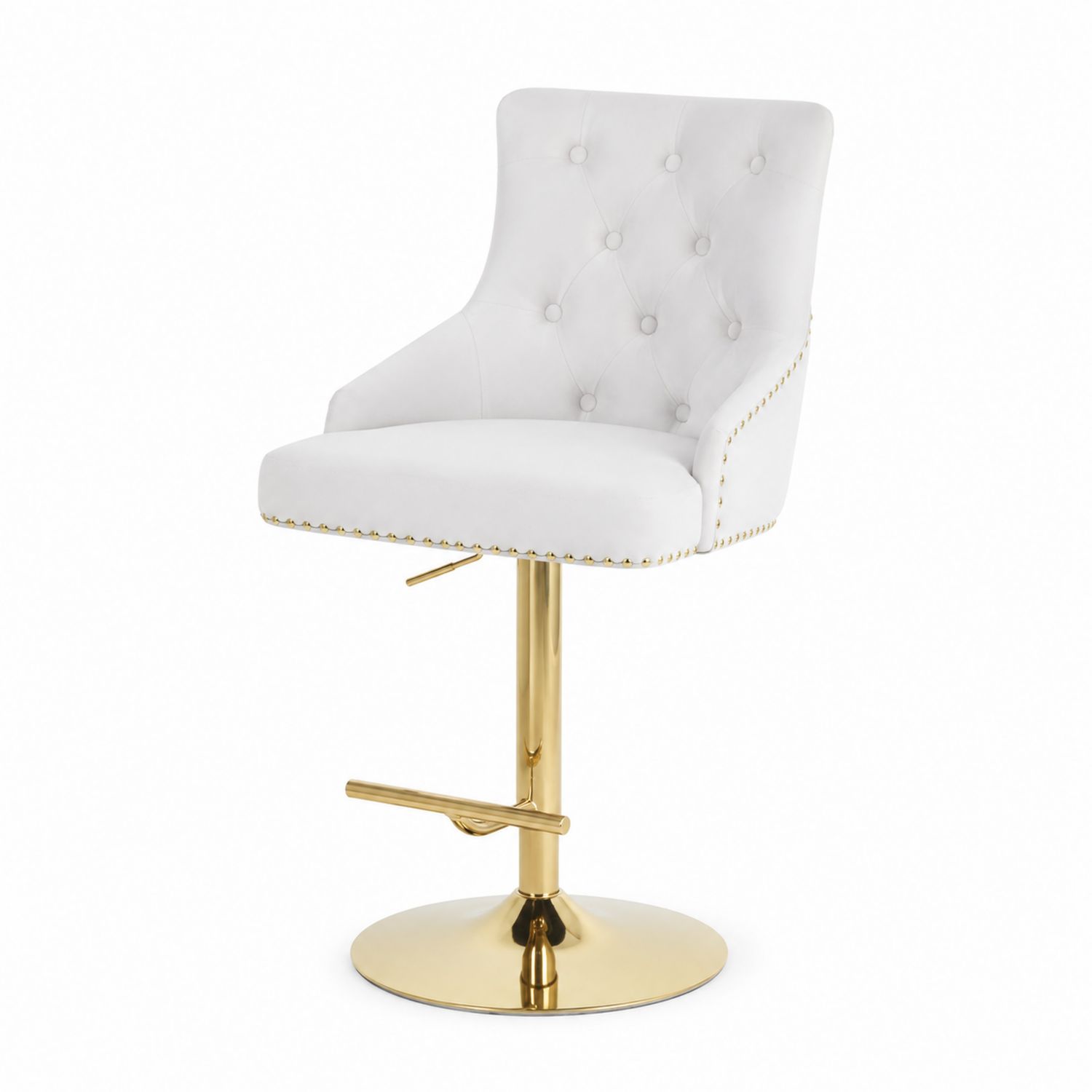 Barhocker aus Weißem Kunstleder und Goldenem Metall-Retrohomestead