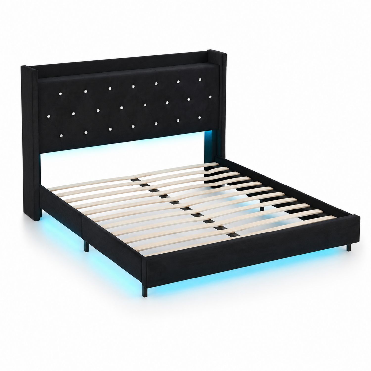 Bettgestell mit LED, Samt, 140x200 cm, Schwarz-Retrohomestead