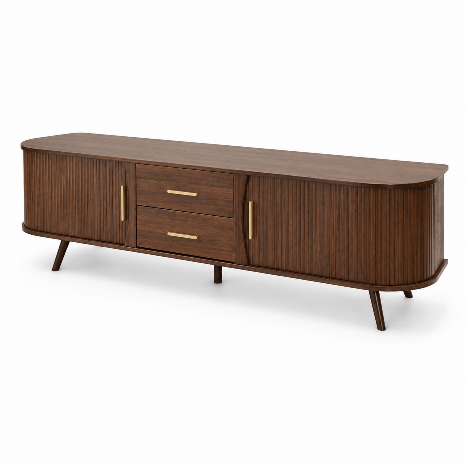 TV-Schrank aus Walnussholz mit Schubladen und Türen Braun-Retrohomestead