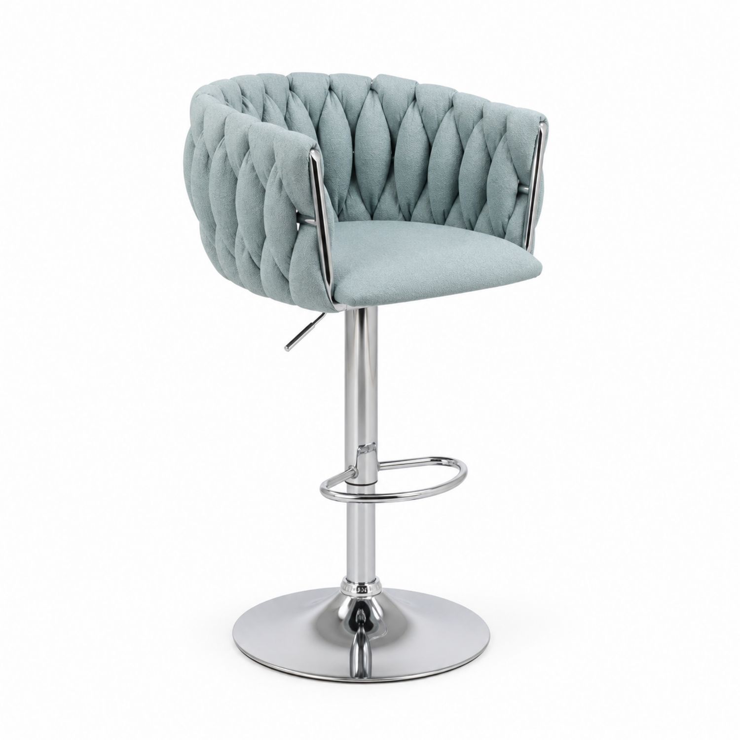 Barhocker aus Leinen mit Edelstahlbasis in Hellblau-Retrohomestead