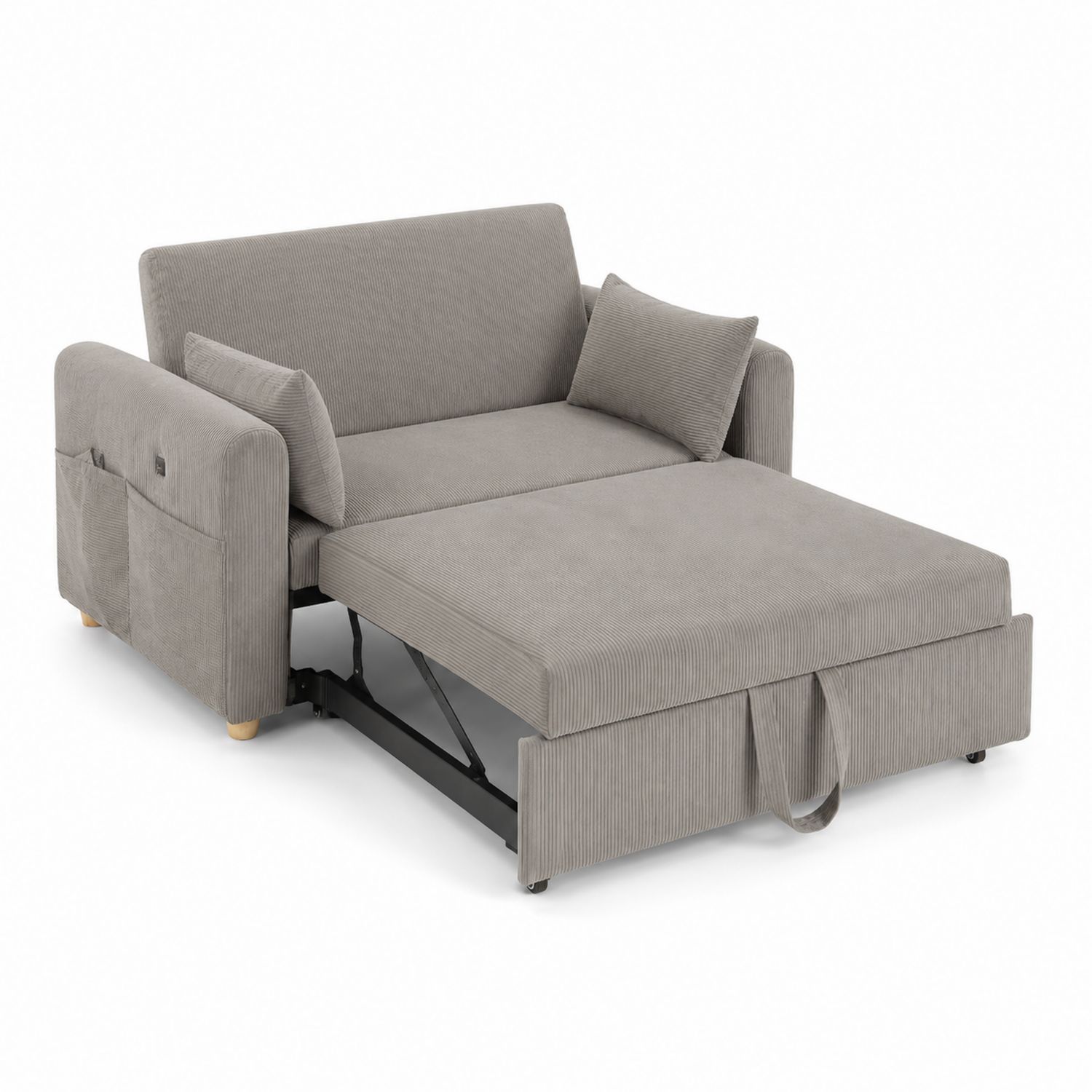 2-Sitzer Schlafsofa Cordstoff Grau mit Stahlrahmen-Retrohomestead