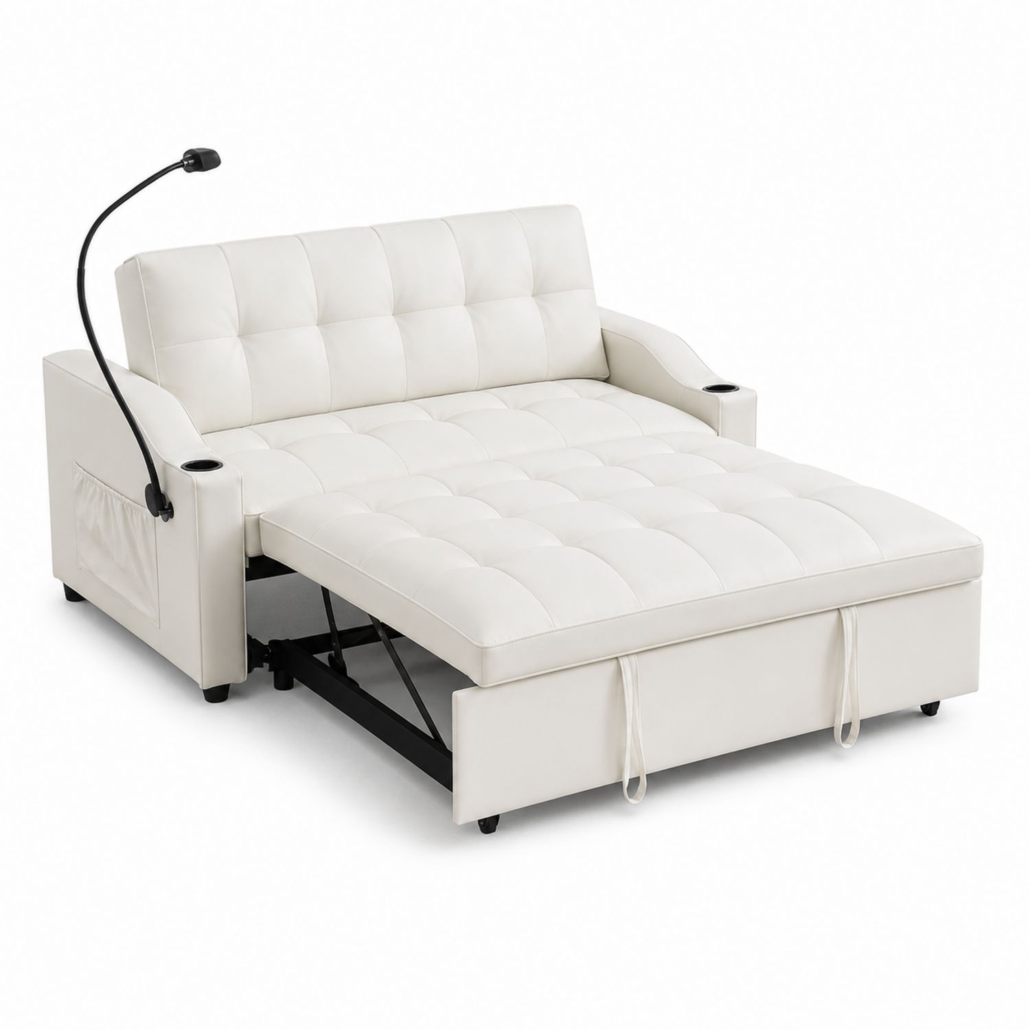 Kunstleder Schlafsofa mit Ausziehbett Weiß 200x140cm-Retrohomestead