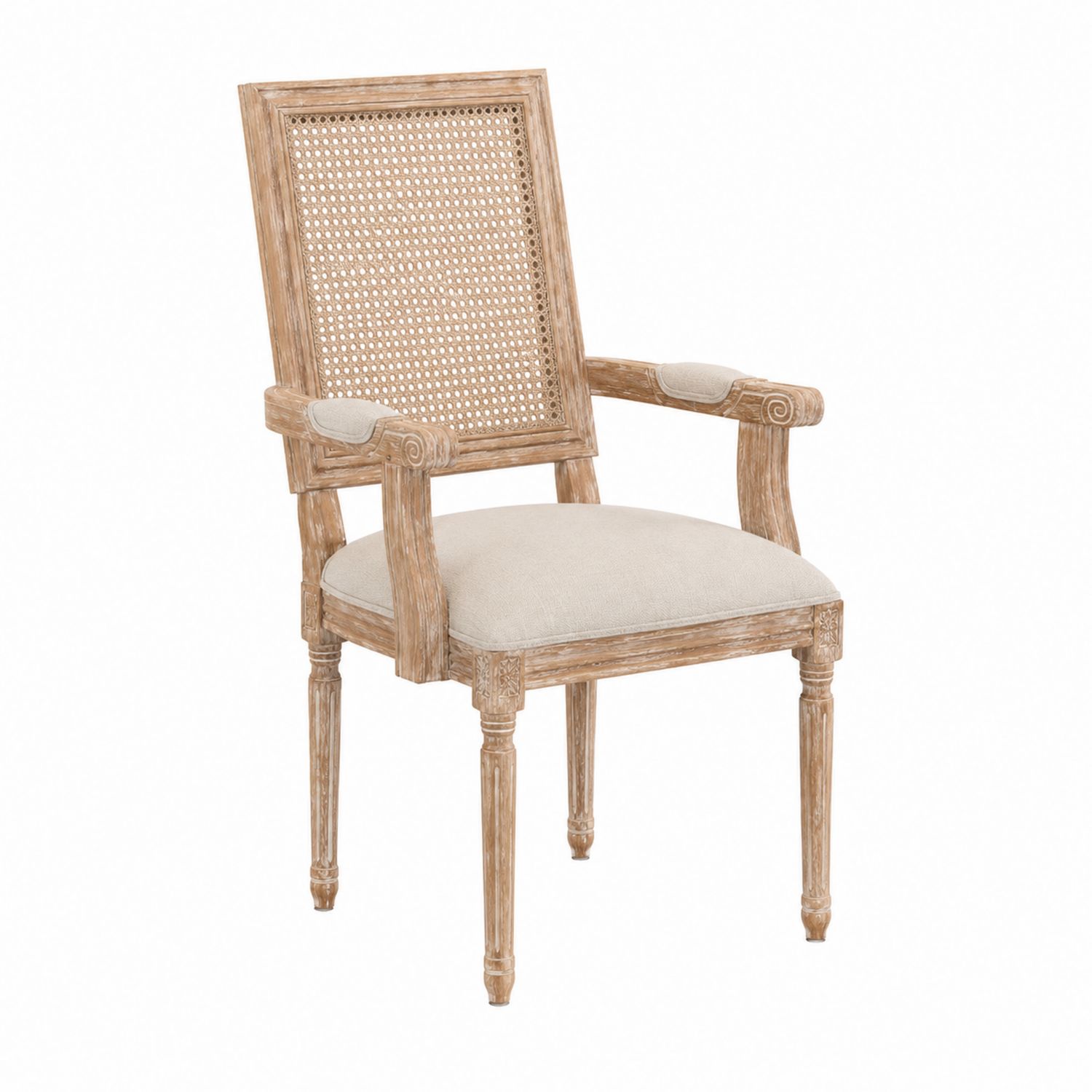 Esszimmerstuhl mit Armlehnen aus Holzgeflecht in Beige-Retrohomestead