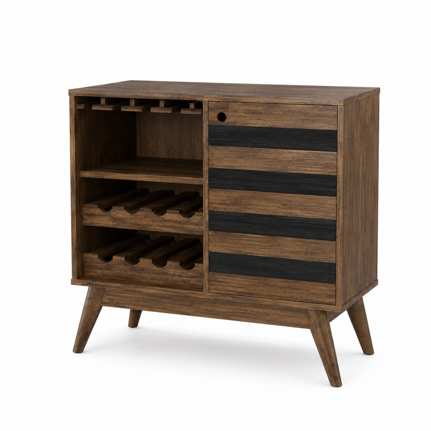 Weinregal aus Akazienholz mit Schiebetür 90x40x80 cm Braun/Schwarz-Retrohomestead