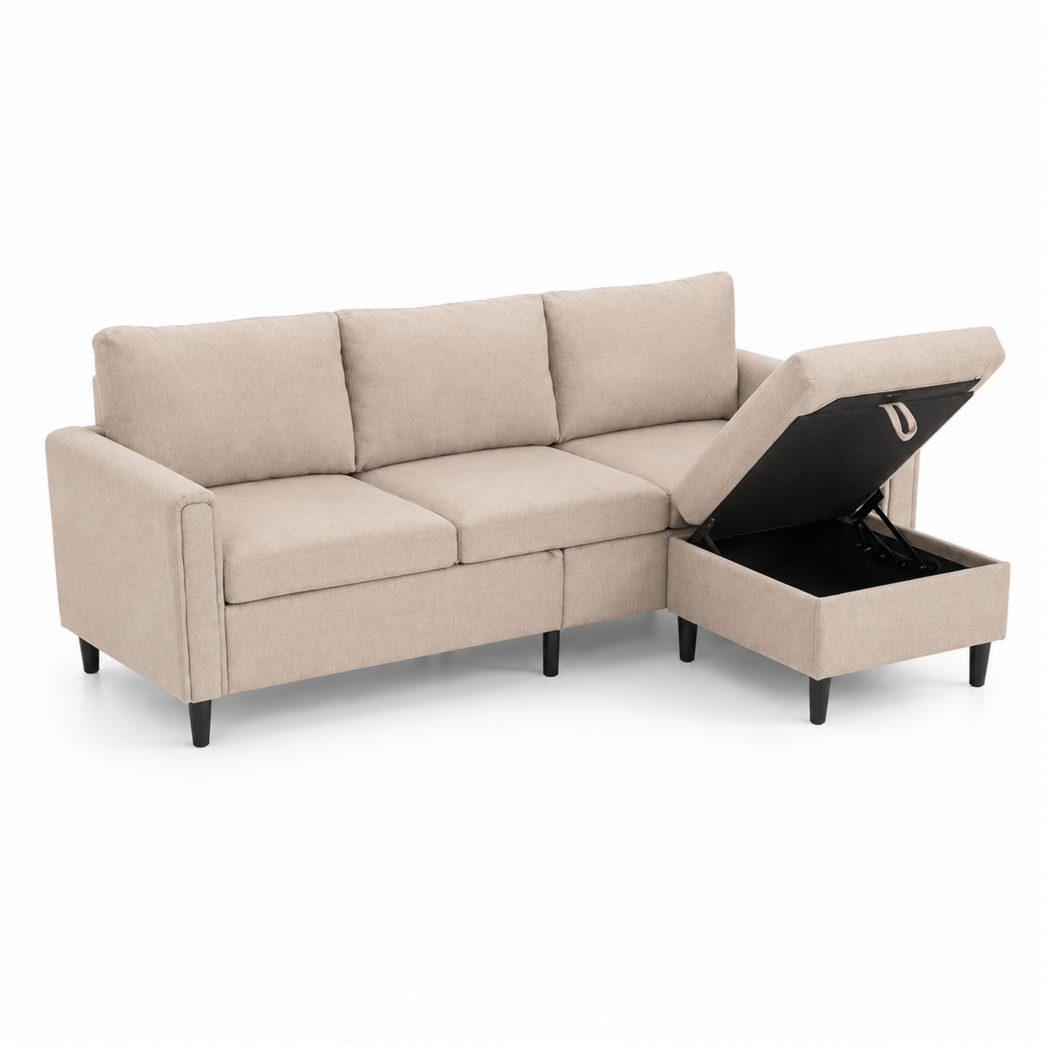 Ecksofa mit Stauraum Leinen Beige-Retrohomestead