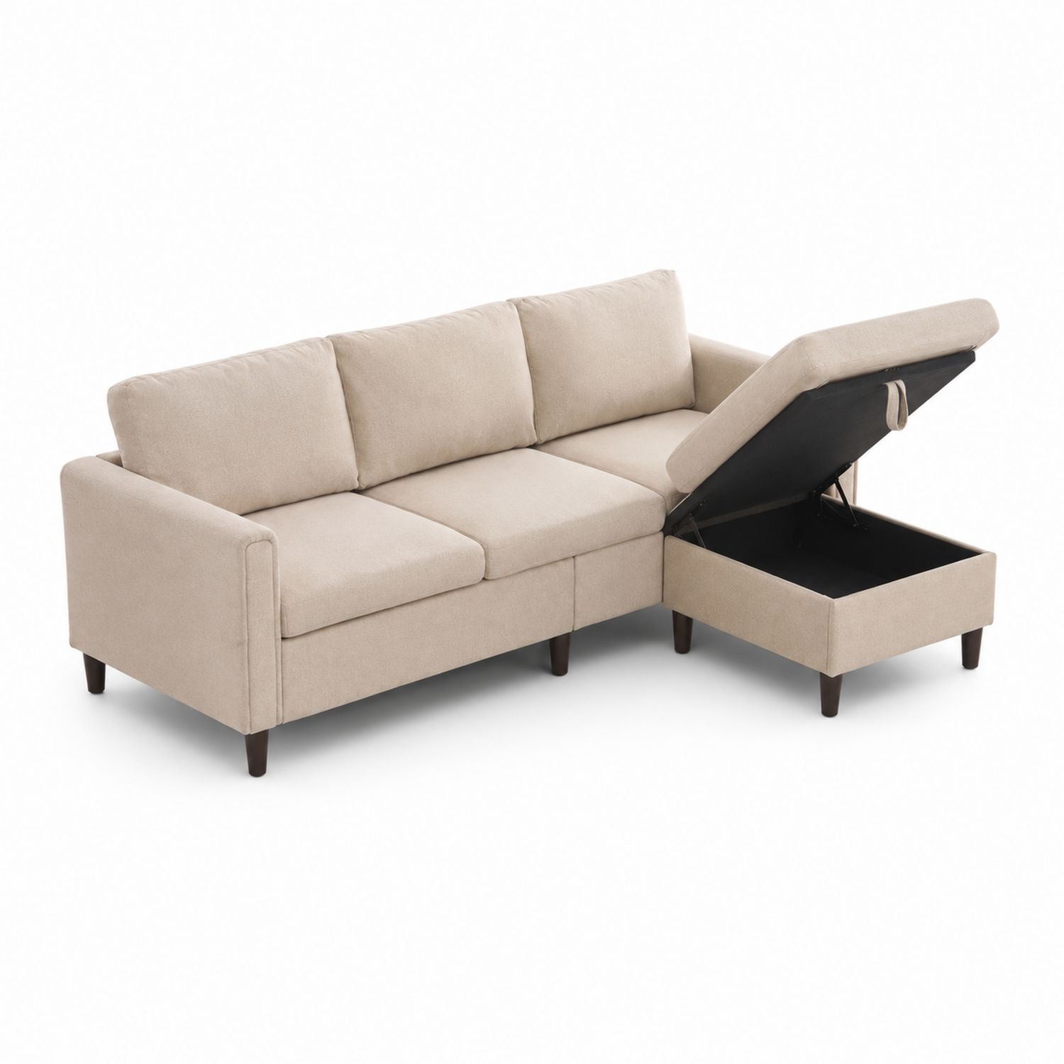 Ecksofa 3-Sitzer mit Stauraum Stoff Beige 220x150x90cm-Retrohomestead