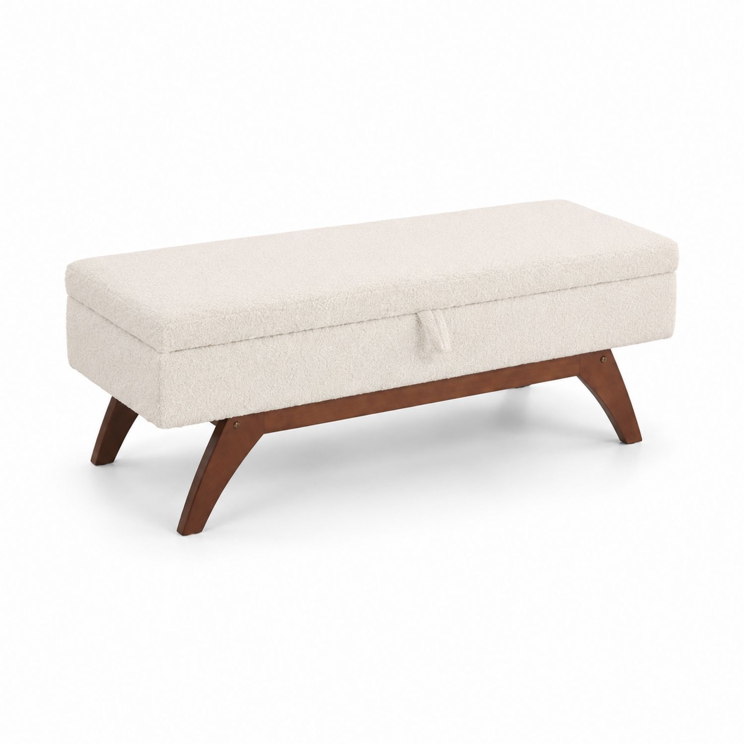 Rechteckiger Hocker aus Bouclé und Holzbeinen mit Stauraum Beige-Retrohomestead