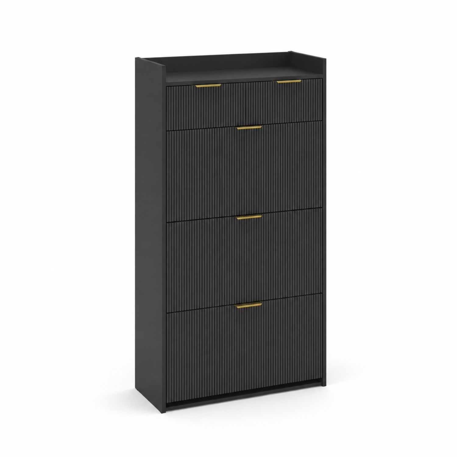 Schwarz Schuhschrank mit 4 Klappen aus Melamin und Metall-Retrohomestead