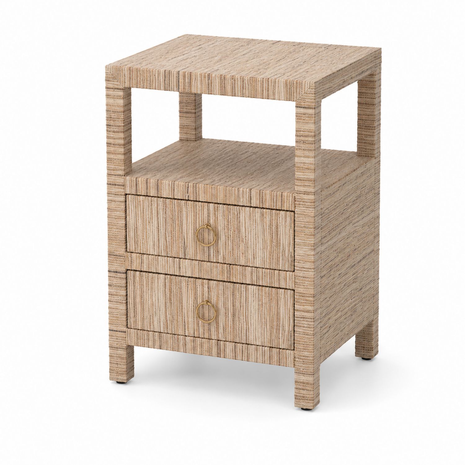 Nachttisch mit zwei Schubladen aus MDF und Rattan, 60x40x70cm, Natur-Retrohomestead