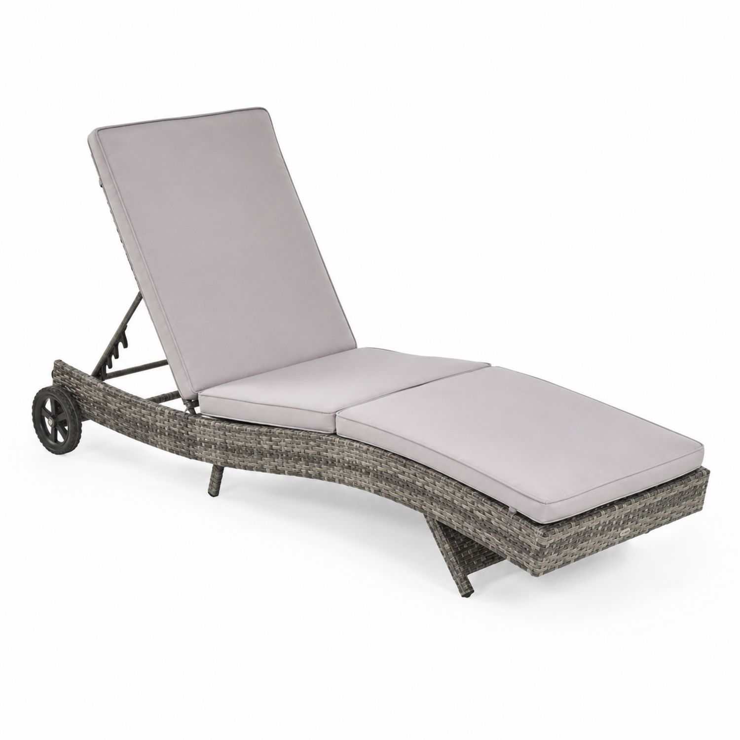 Gartenliege aus Stahl mit Polyrattan und Polyesterkissen Grau 200x65x40 cm-Retrohomestead