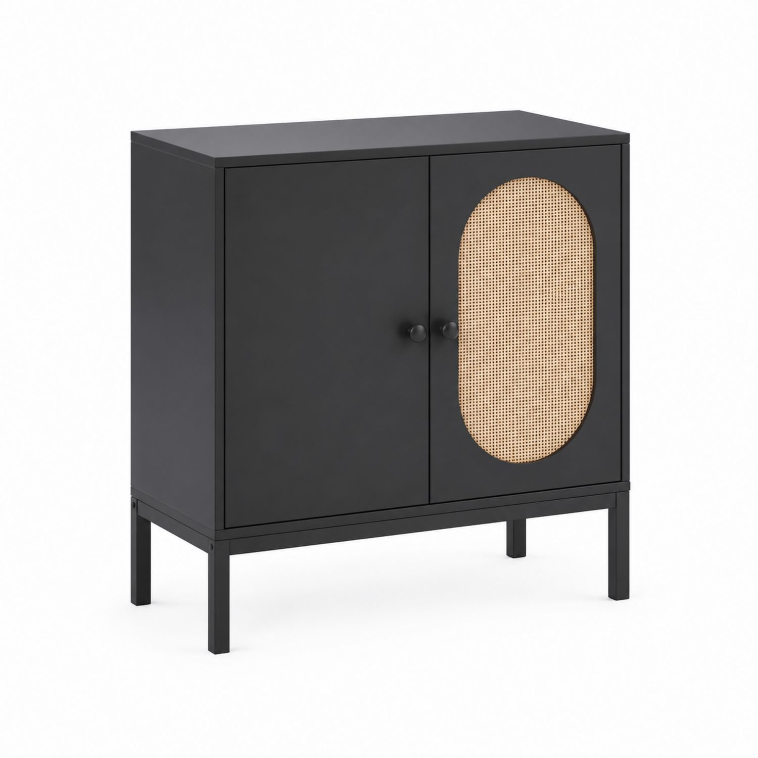 Metall-Sideboard mit Rattan Türen Schwarz 80x90x40cm-Retrohomestead