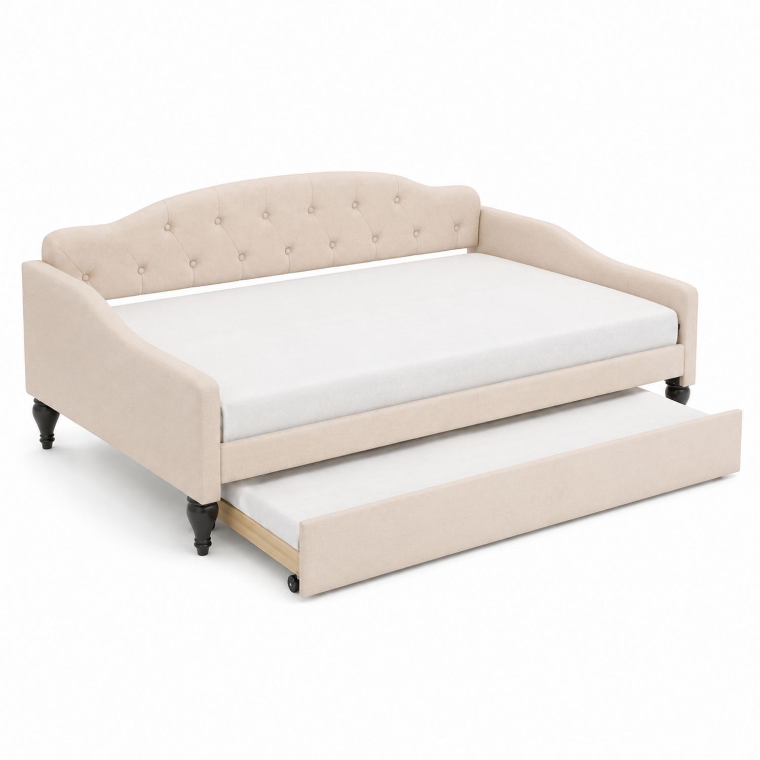 Tagesbett mit Ausziehbett Stoff Beige 200x100 cm-Retrohomestead