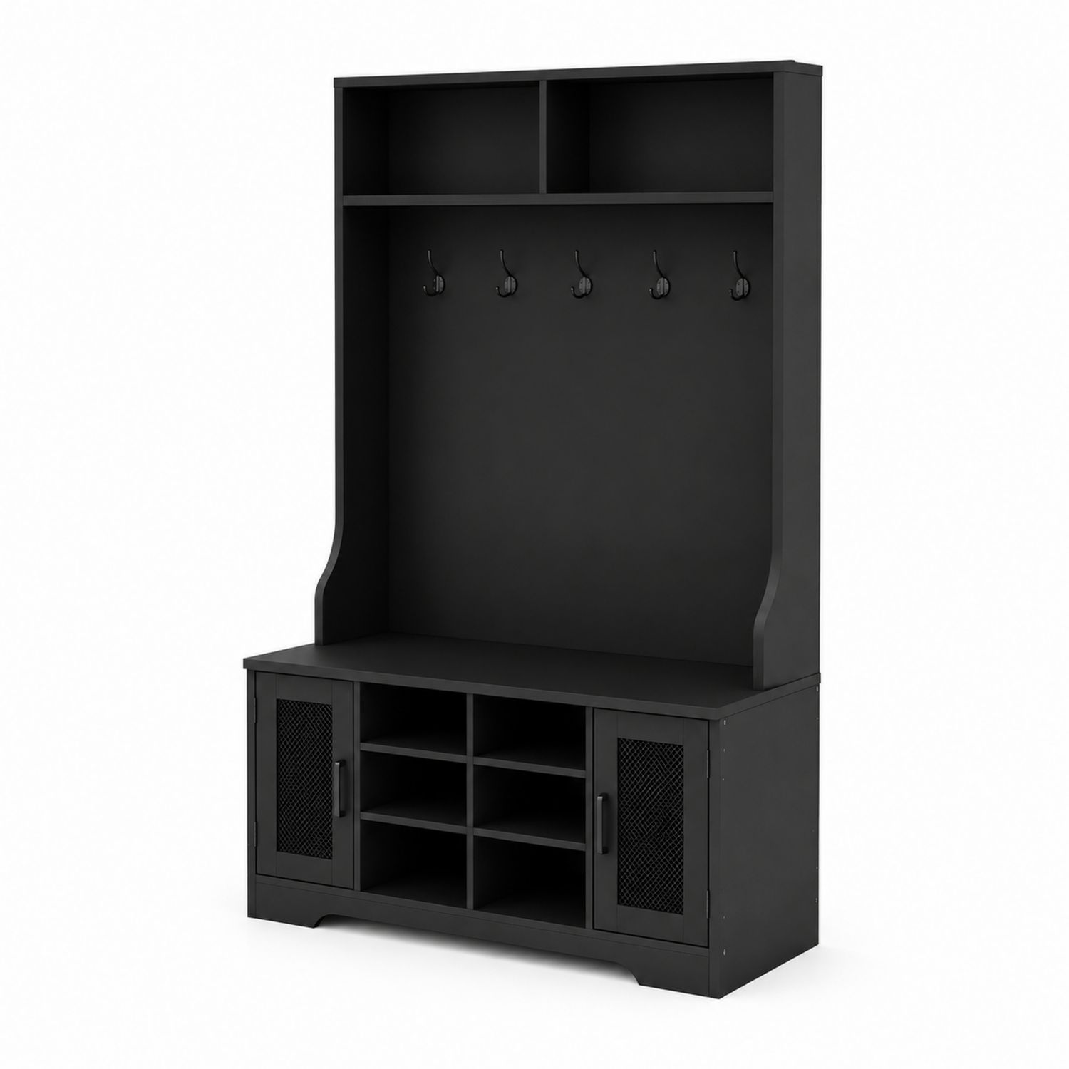 Schwarzer Holzwerkstoff-Garderobenschrank mit Haken-Retrohomestead