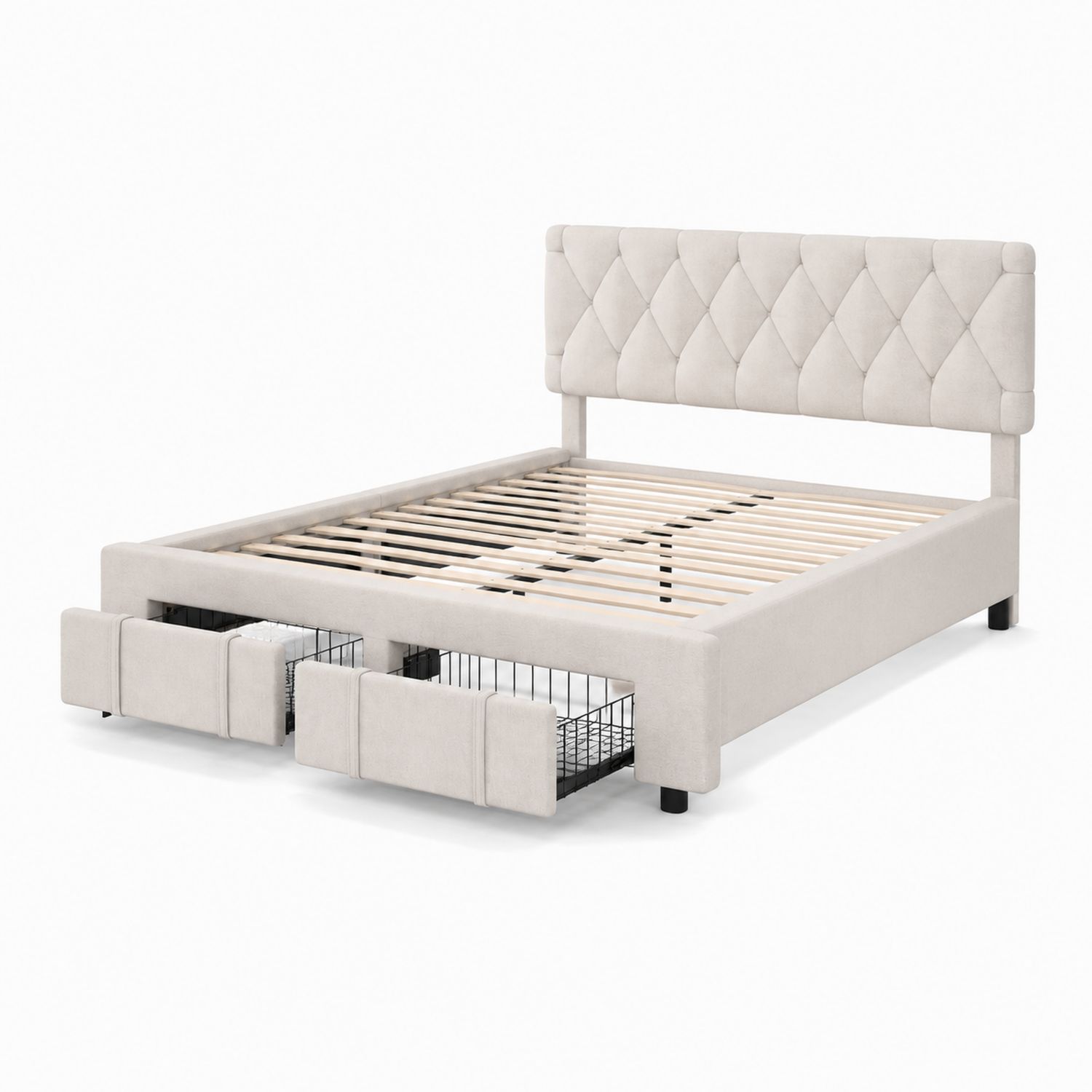 Polsterbett mit Stauraum und Kopfteil, 200x160 cm, Mikrofaser, Beige-Retrohomestead