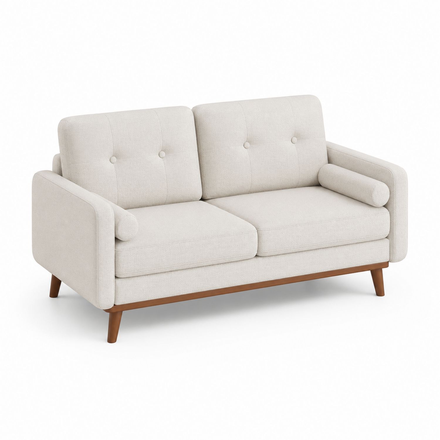 2-Sitzer Sofa Stoff Beige mit Holzrahmen-Retrohomestead
