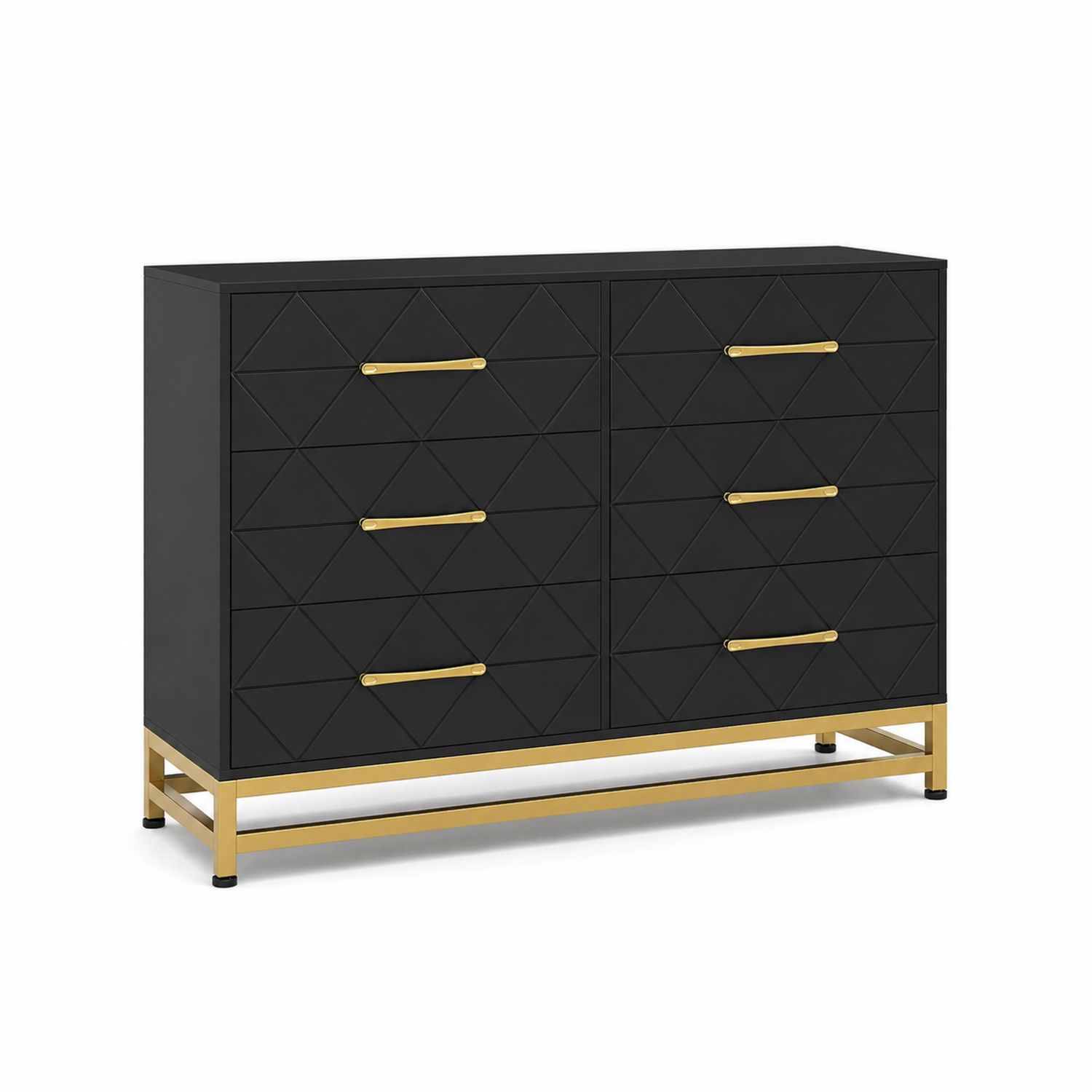Schwarze MDF-Kommode mit 6 Schubladen und Stahlbasis-Retrohomestead