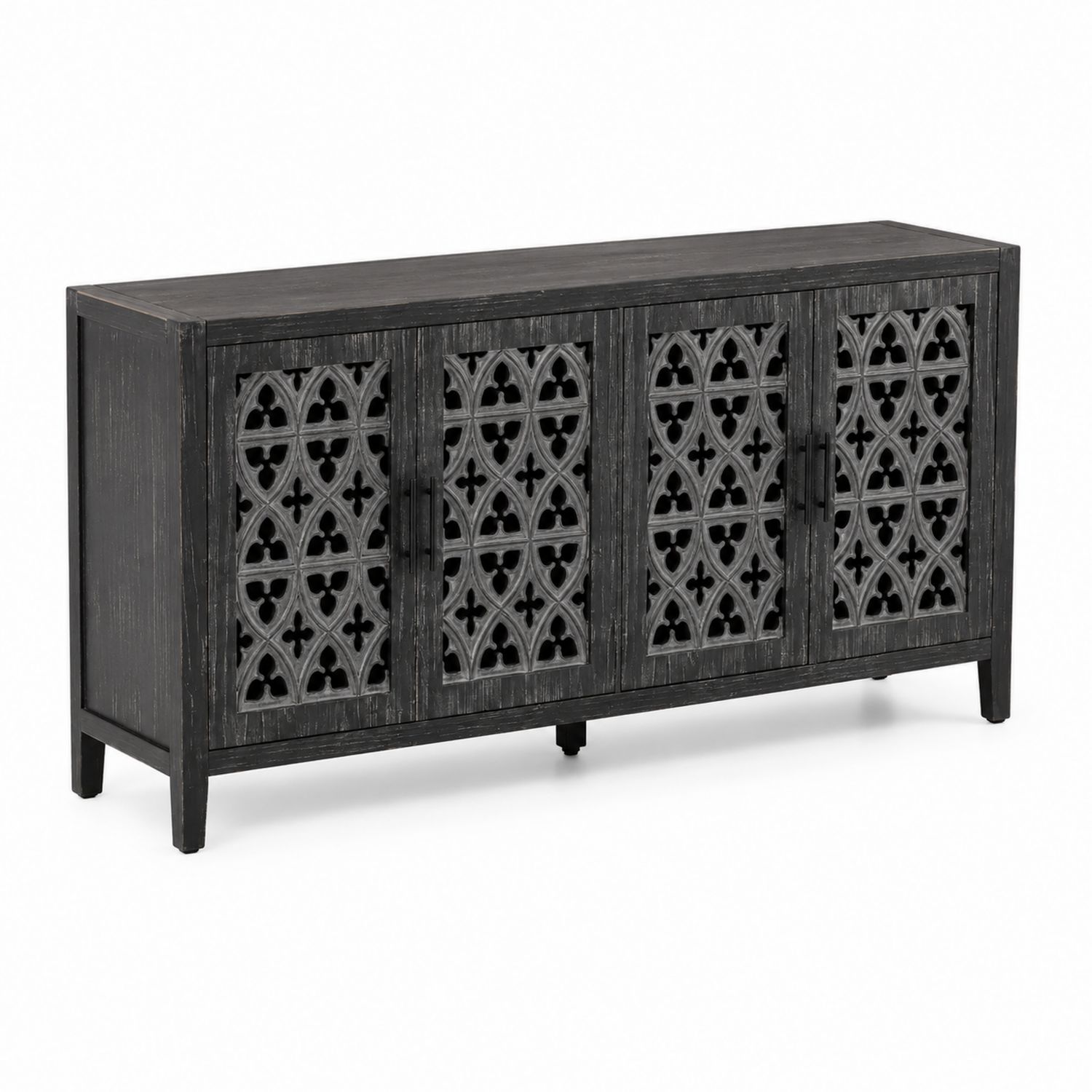 Sideboard Holz mit geschnitzten Türen Schwarz 160x45x75cm-Retrohomestead