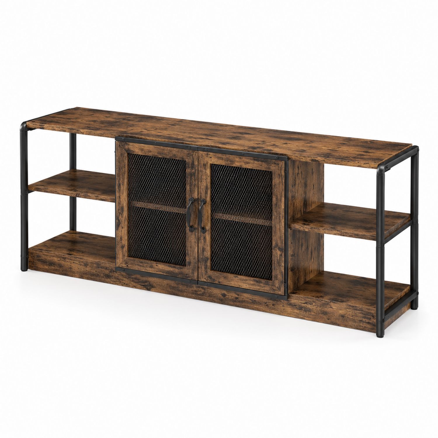 TV-Lowboard mit Regal Industrial Design Holz Metall Braun-Retrohomestead