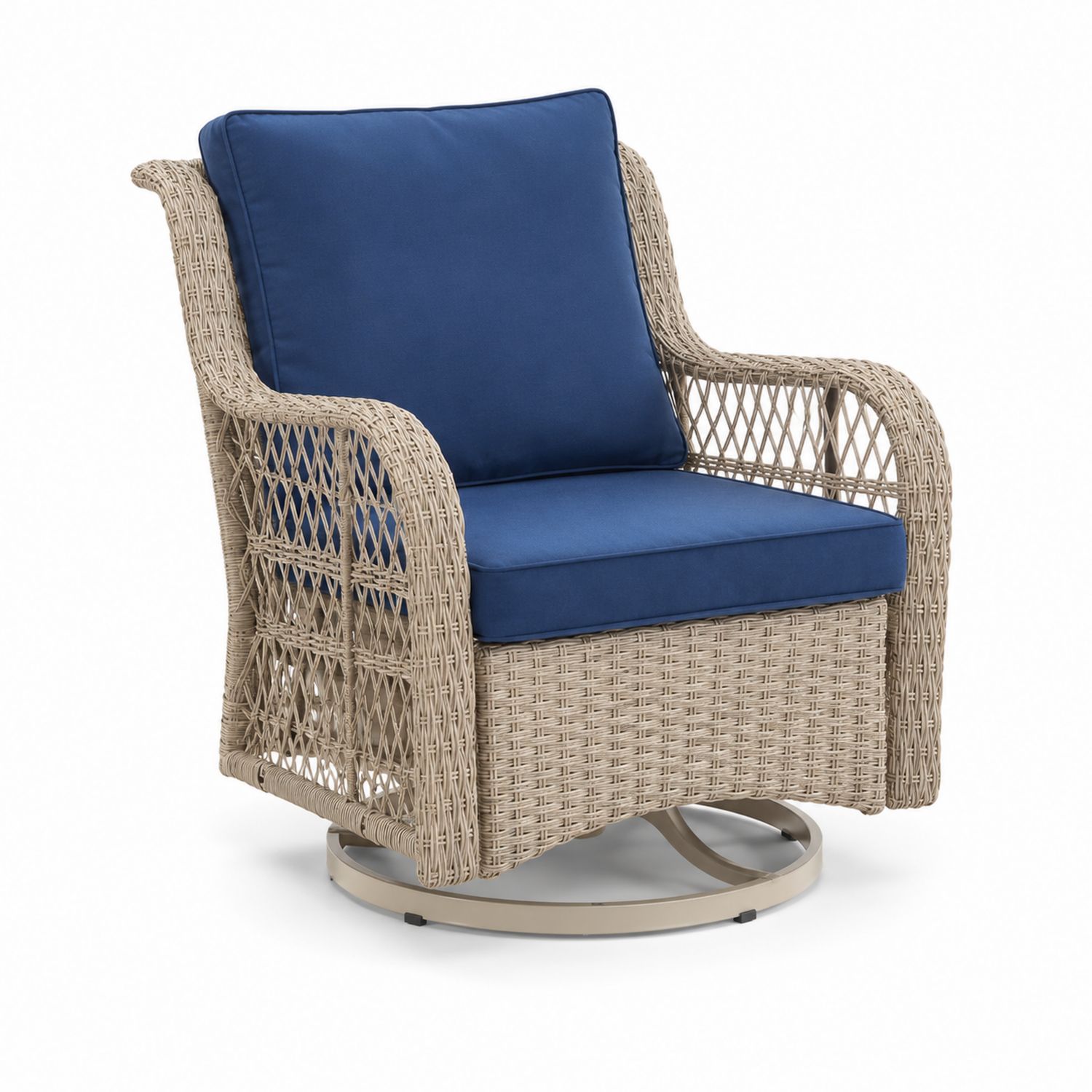 Gartenstuhl aus PE-Rattan mit blauen Kissen-Retrohomestead