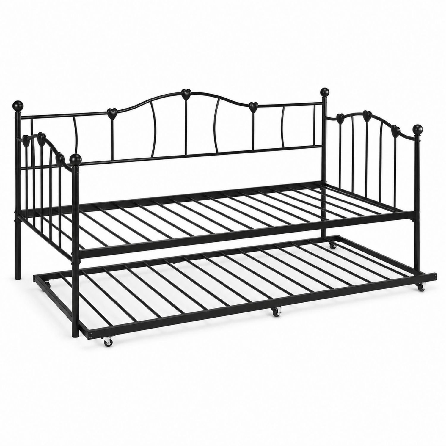 Schwarzes Metallbett mit Ausziehbett 200x90 cm-Retrohomestead