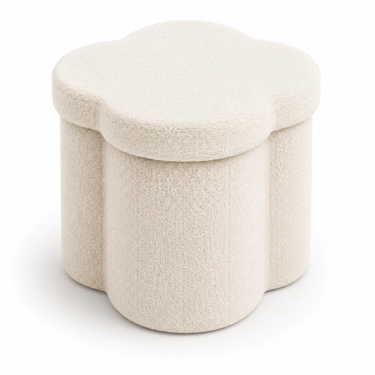 Puf de almacenaje beige con forma de petalo-ValoriaNest